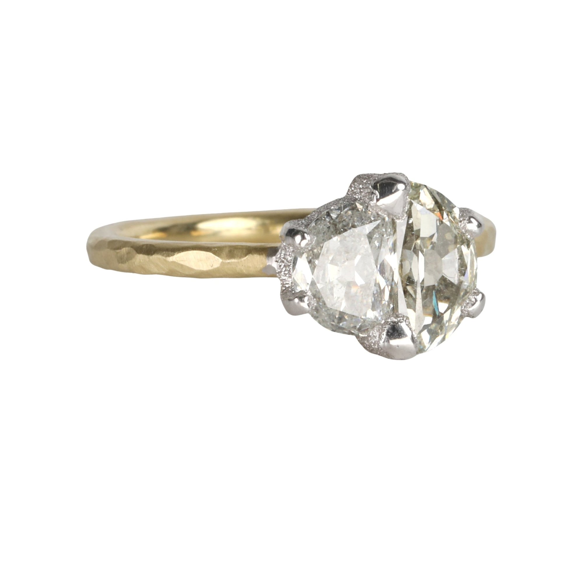 18K &amp; Platinum Asymmetrical Two Half Moon Diamond Ring - Peridot Fine Jewelry - TAP by Todd Pownell