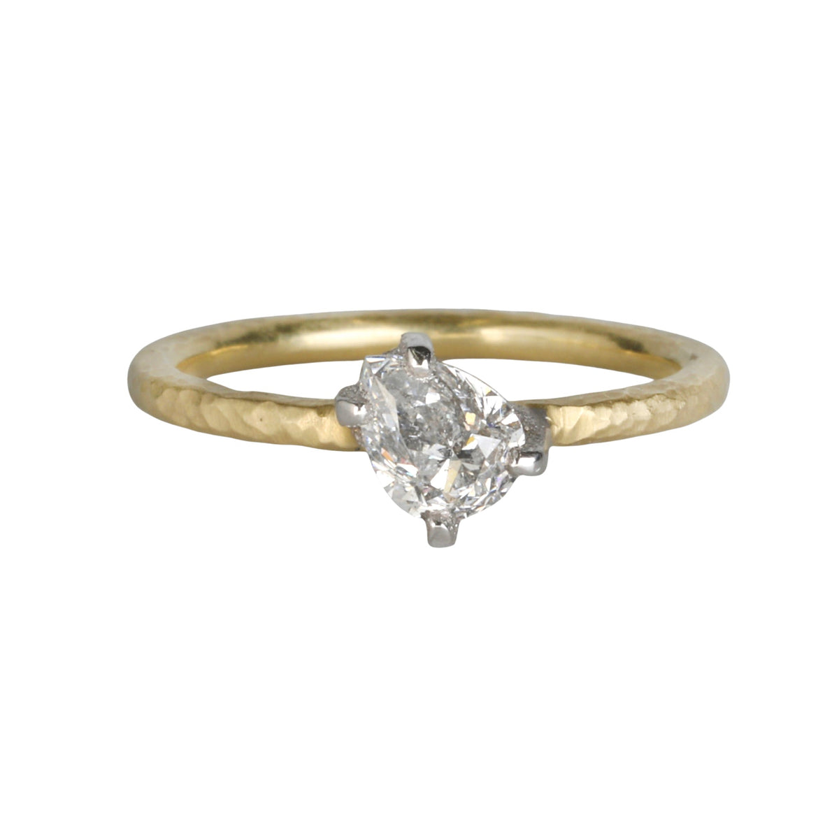 18K &amp; Platinum Diagonally Set Pear-Shaped Diamond Ring - Peridot Fine Jewelry - TAP by Todd Pownell