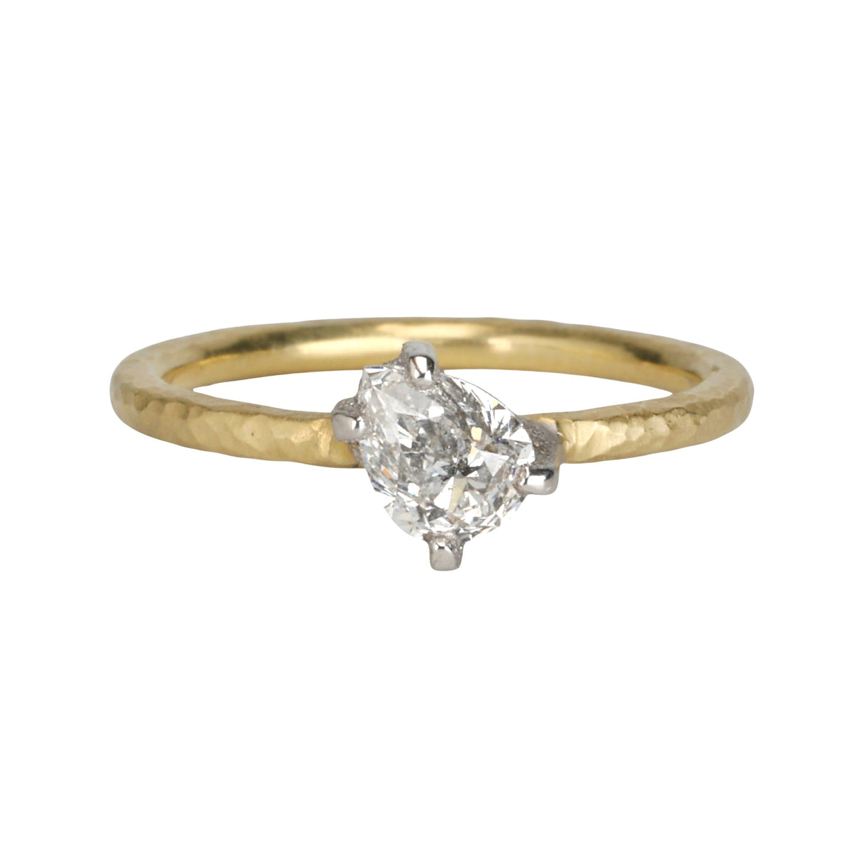 18K & Platinum Diagonally Set Pear-Shaped Diamond Ring - Peridot Fine Jewelry - TAP by Todd Pownell