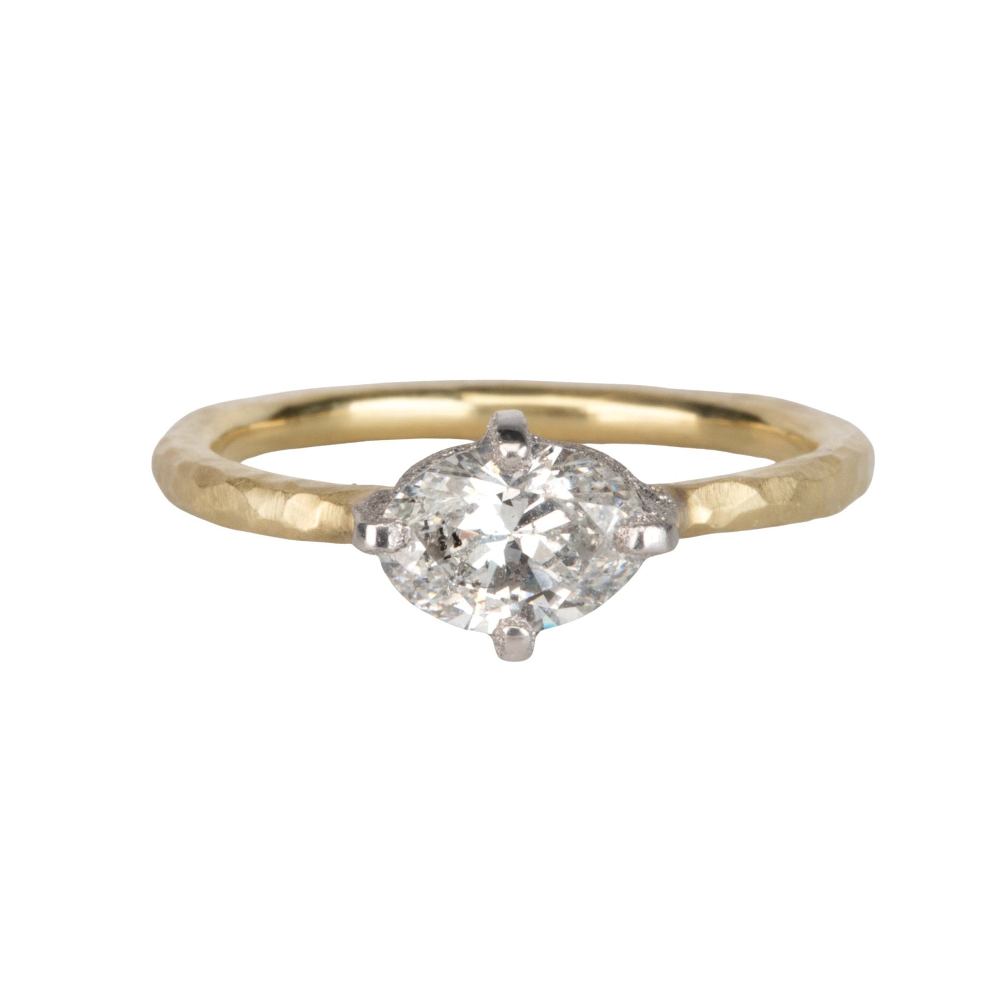 18K &amp; Platinum Horizontal Set Oval Diamond Ring - Peridot Fine Jewelry - TAP by Todd Pownell