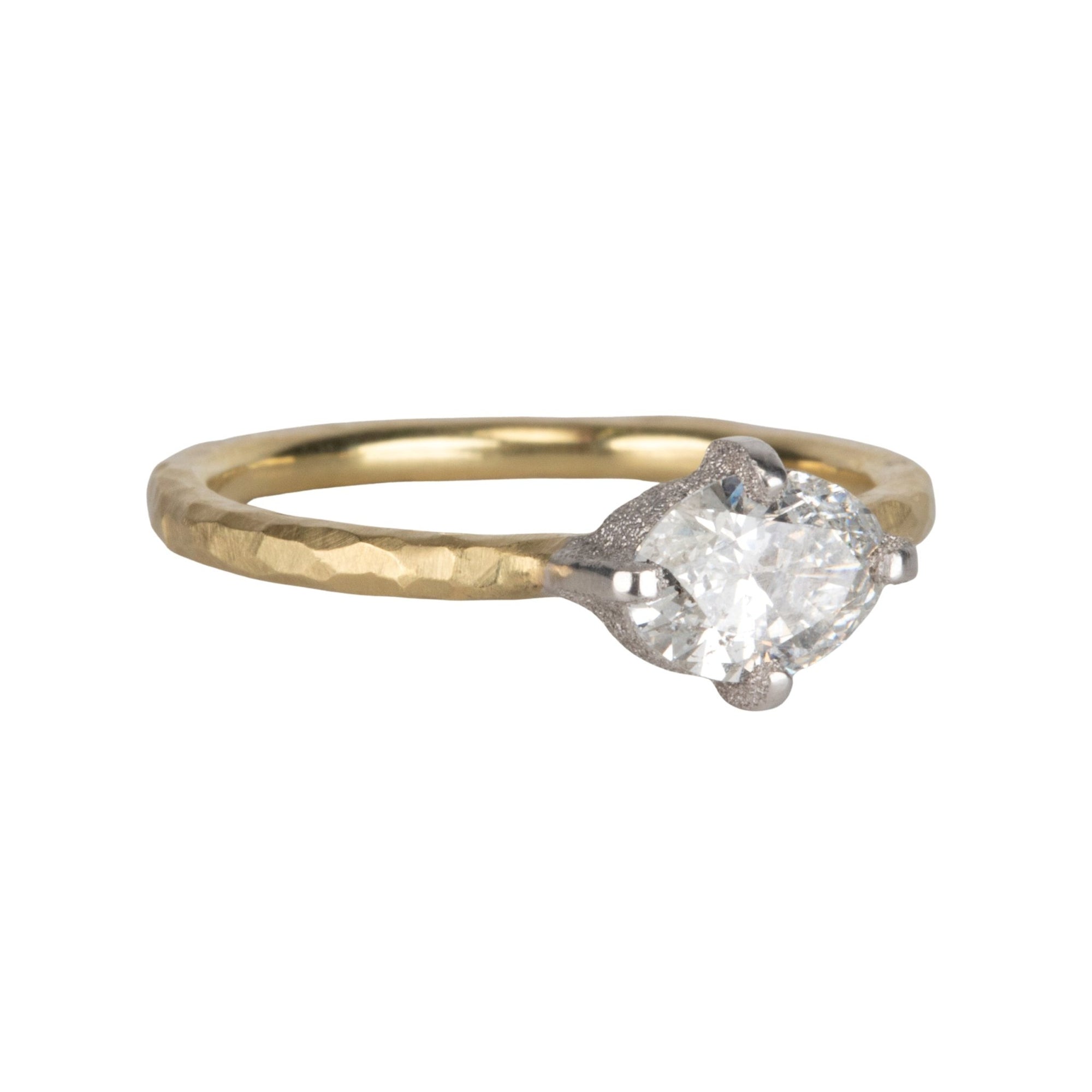18K &amp; Platinum Horizontal Set Oval Diamond Ring - Peridot Fine Jewelry - TAP by Todd Pownell