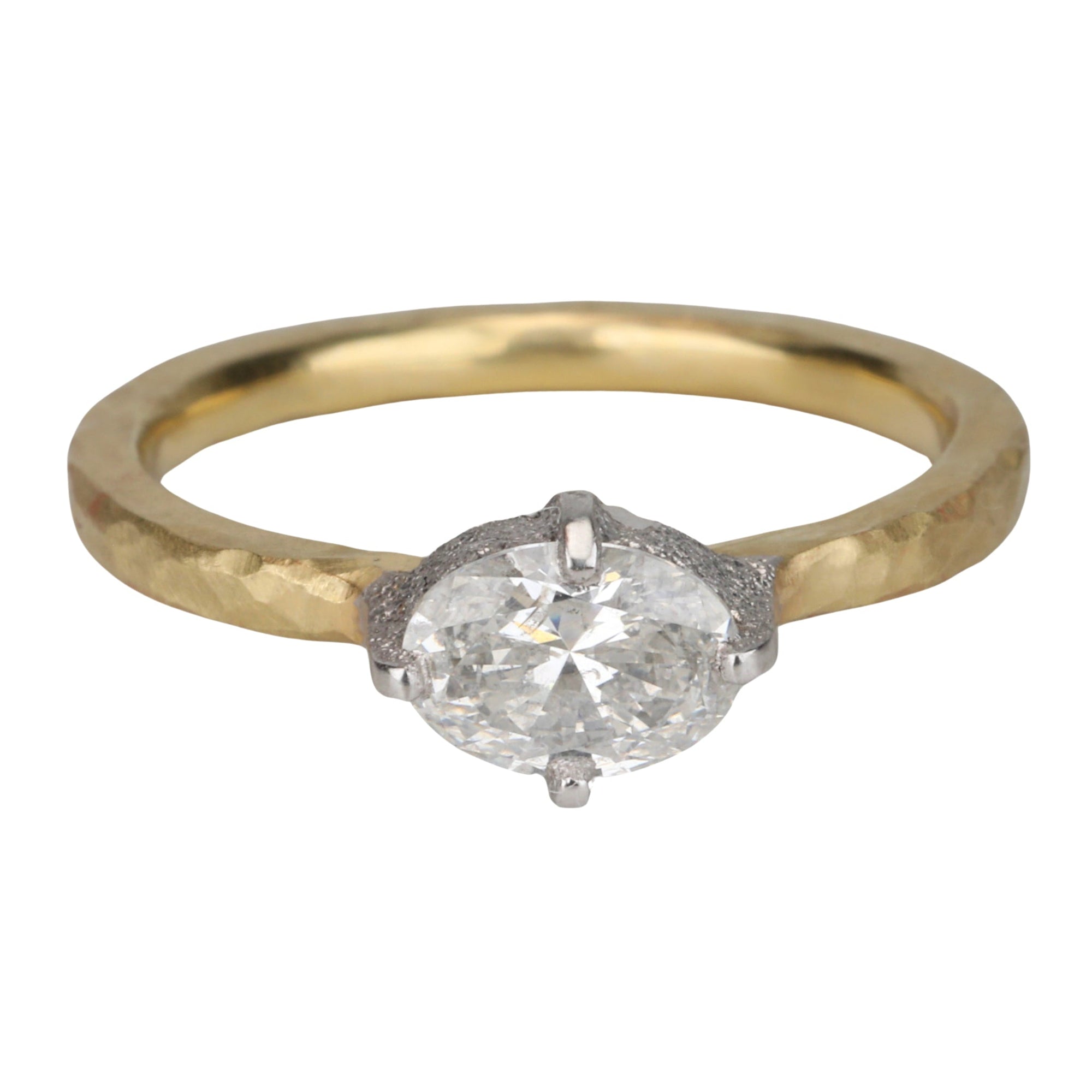 18K &amp; Platinum Horizontal Set Oval Diamond Ring - Peridot Fine Jewelry - TAP by Todd Pownell
