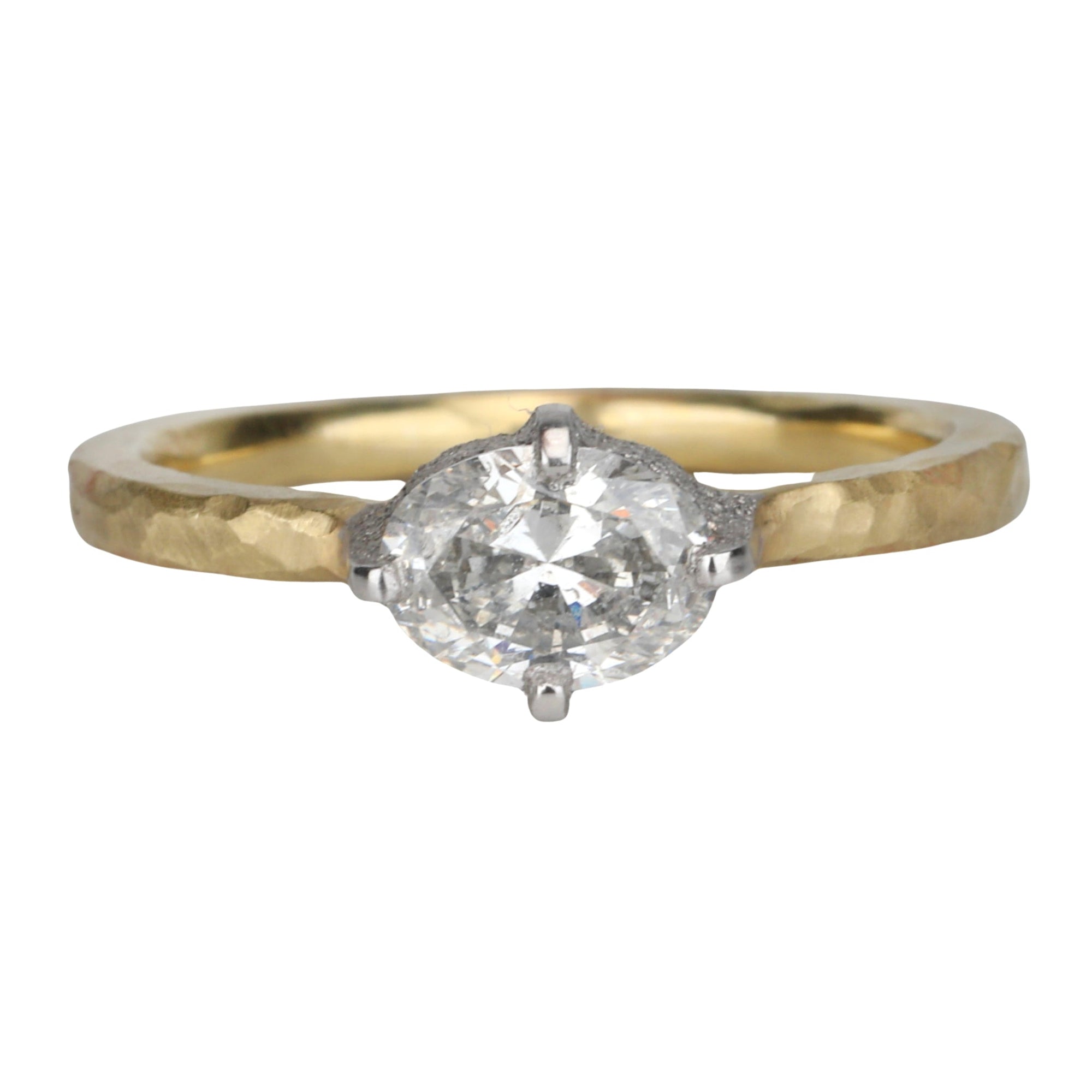 18K &amp; Platinum Horizontal Set Oval Diamond Ring - Peridot Fine Jewelry - TAP by Todd Pownell