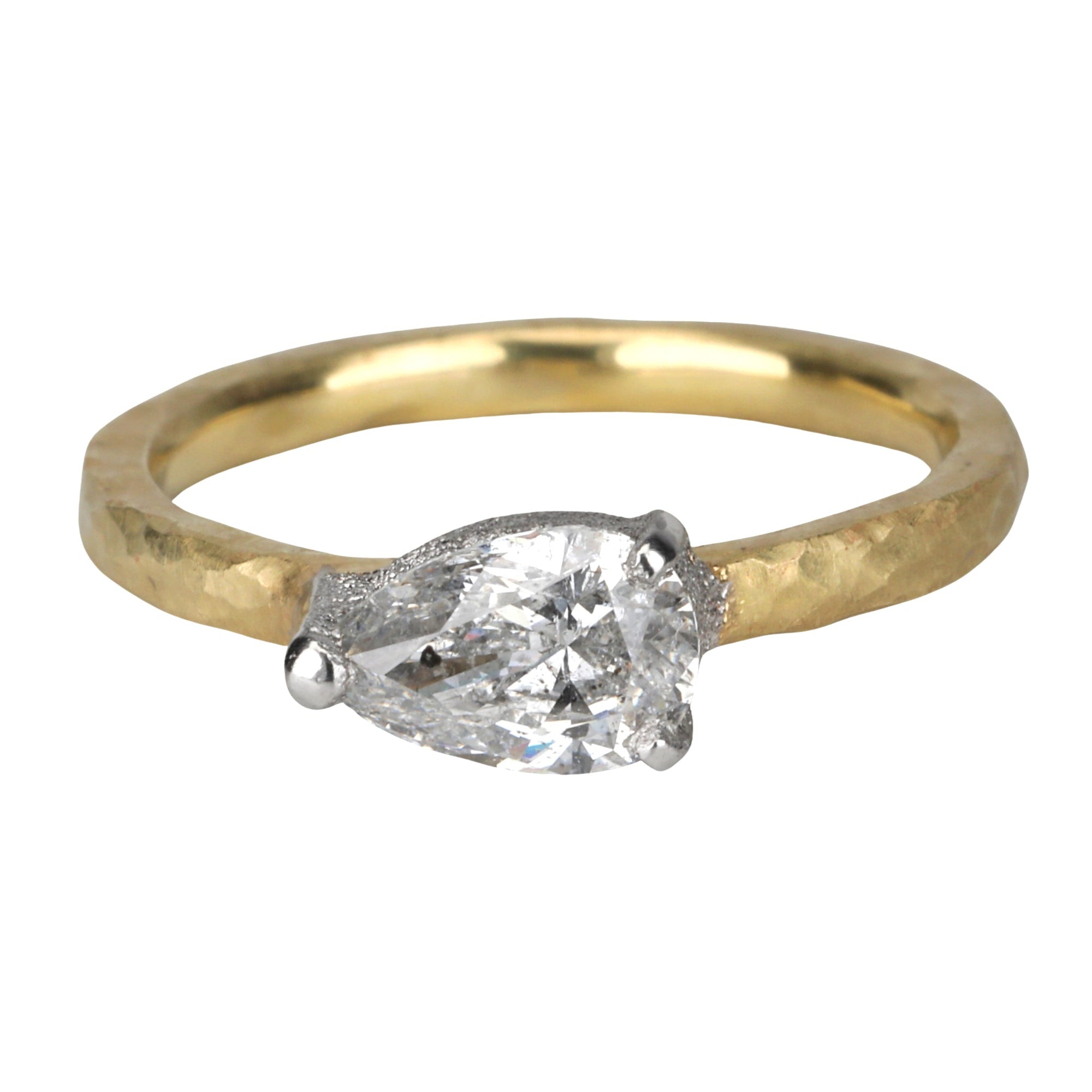 18K &amp; Platinum Horizontal Set Pear - Shaped Diamond Ring - Peridot Fine Jewelry - TAP by Todd Pownell