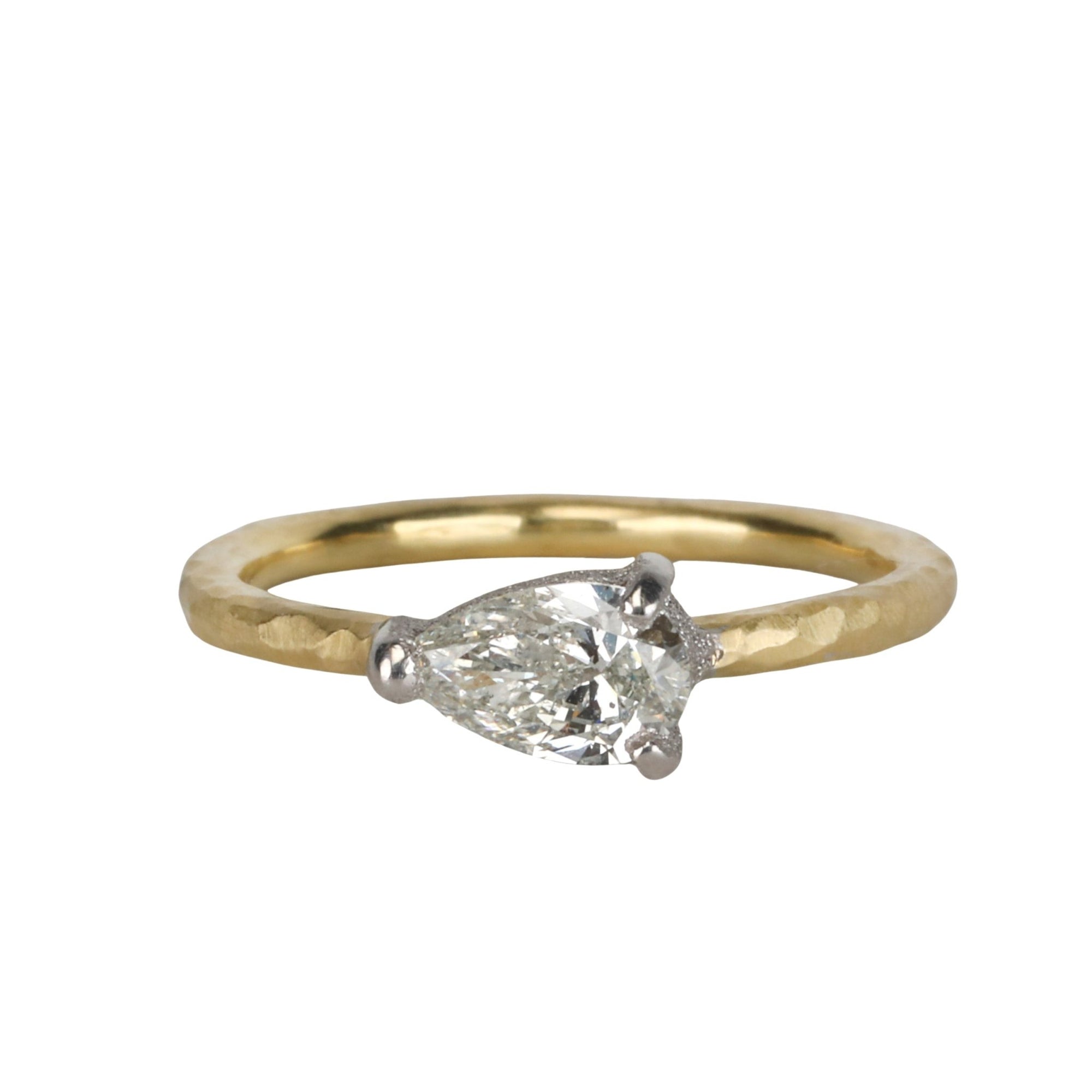 18K &amp; Platinum Horizontal Set Pear Shaped Diamond Ring - Peridot Fine Jewelry - TAP by Todd Pownell