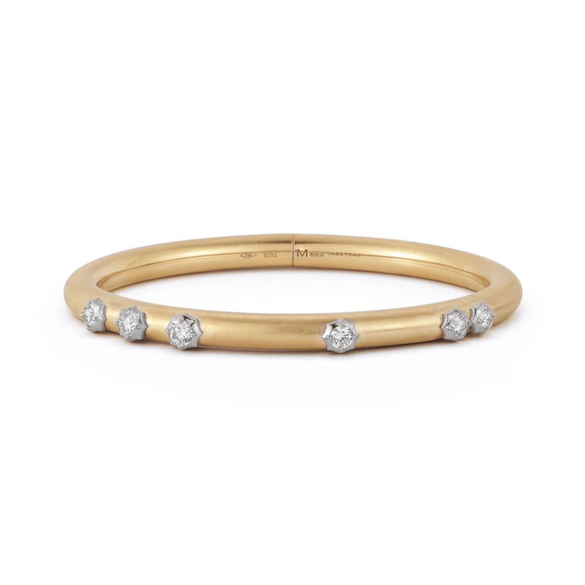 18K & Platinum Two Tone "Constellation" 5.0 Plie Bangle Featuring Six Scattered Diamonds - Peridot Fine Jewelry - Jade Trau