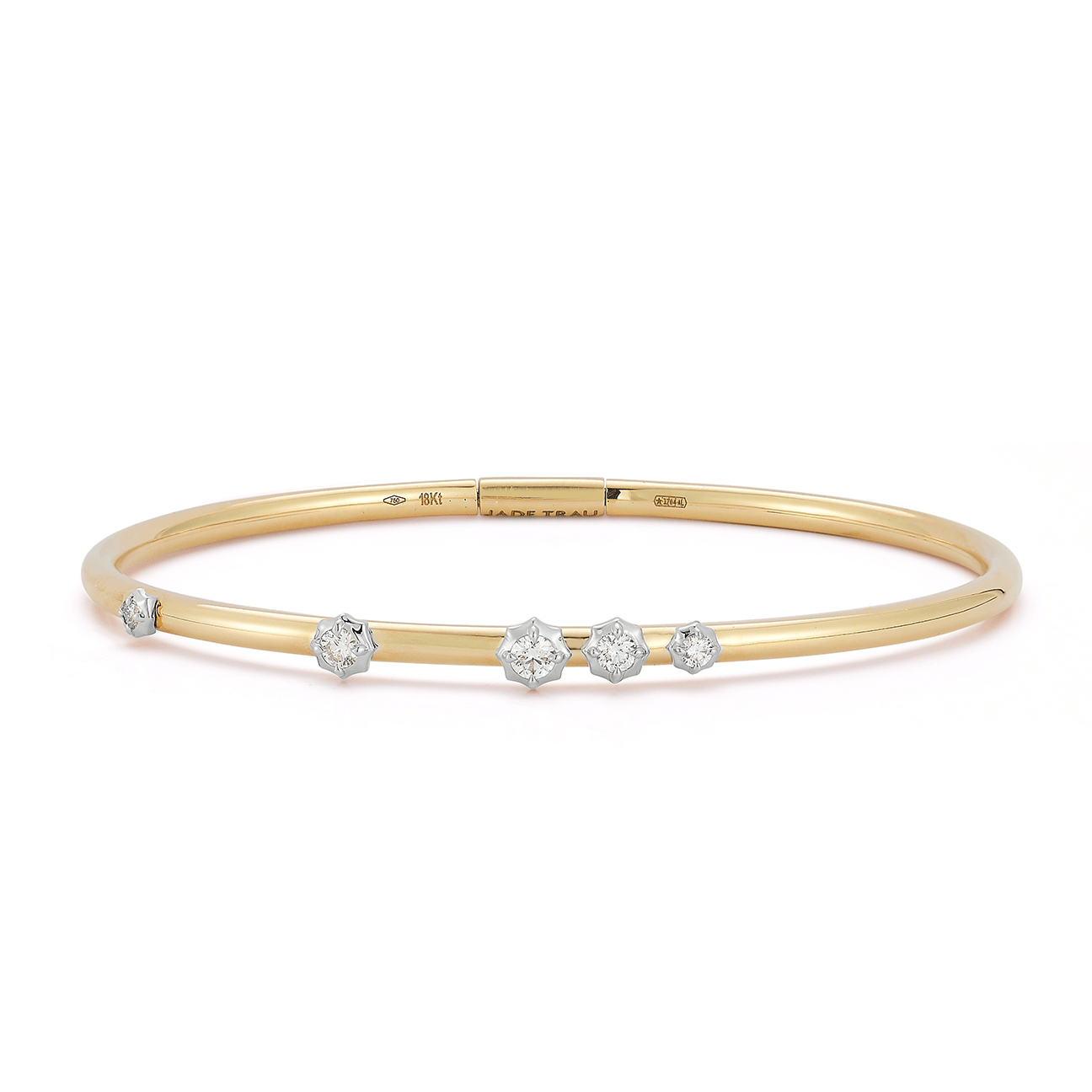 18K & Platinum Two Tone "Constellation" Plie Bangle with Five Scattered Diamonds - Peridot Fine Jewelry - Jade Trau