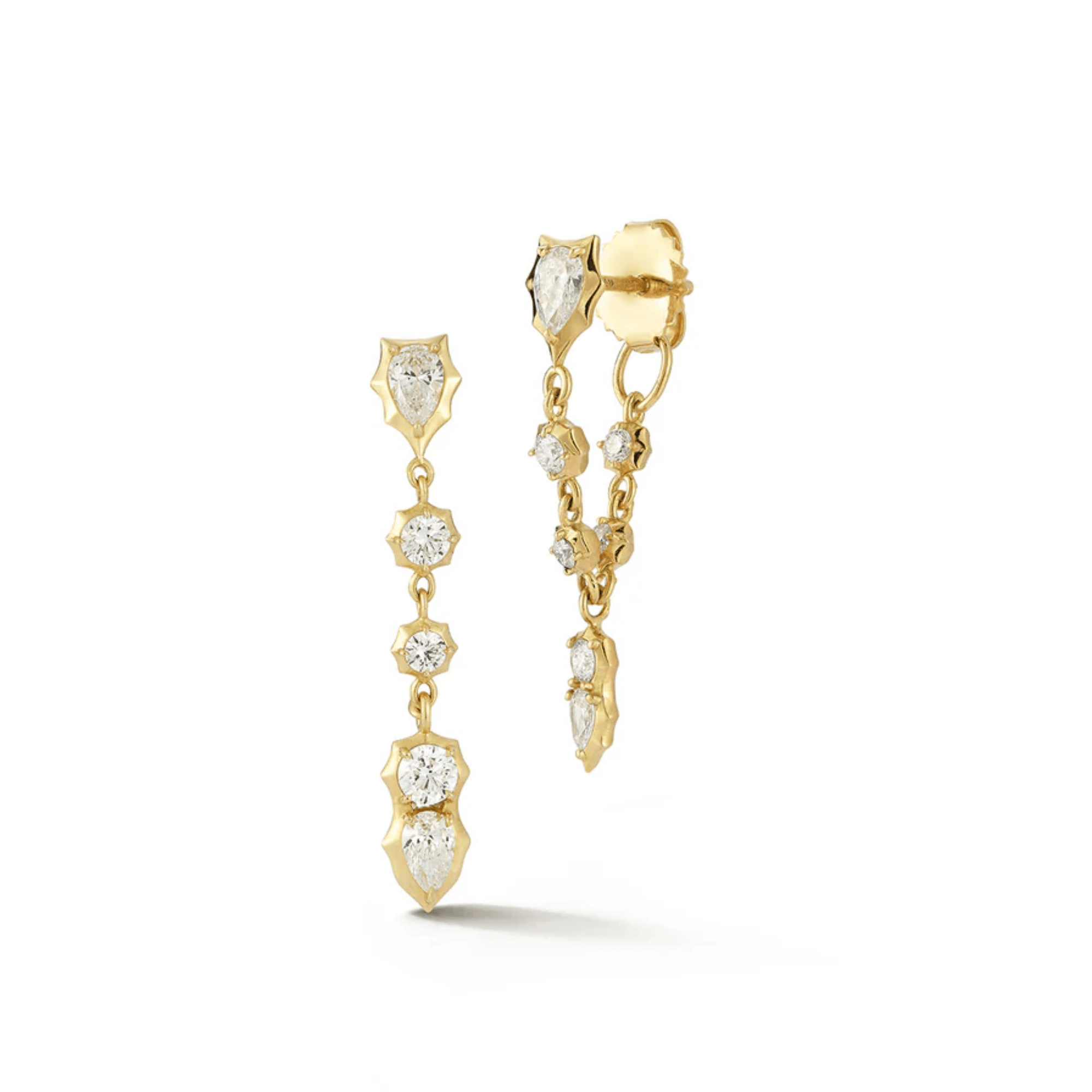 18K "Posey Loop" Diamond Front - to - Back Chain Drop Earrings - Peridot Fine Jewelry - Jade Trau