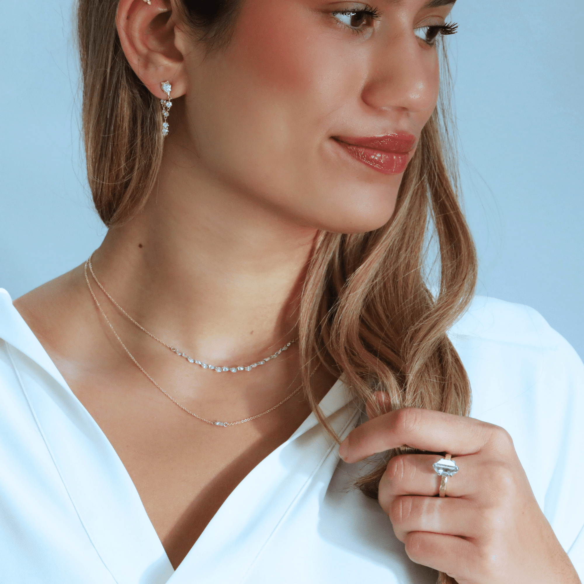 18K "Posey Loop" Diamond Front - to - Back Chain Drop Earrings - Peridot Fine Jewelry - Jade Trau