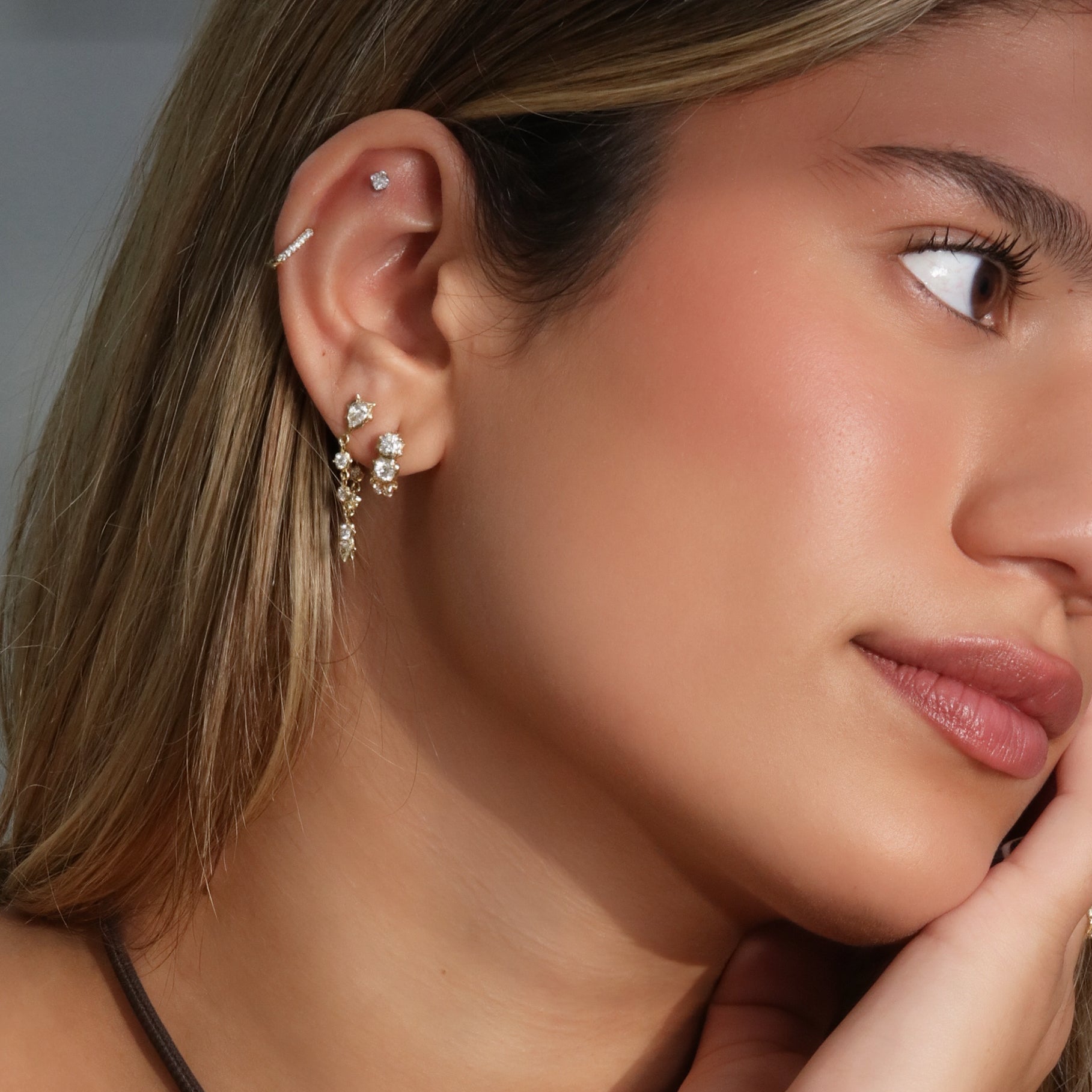 18K "Posey Loop" Diamond Front-to-Back Chain Drop Earrings - Peridot Fine Jewelry - Jade Trau