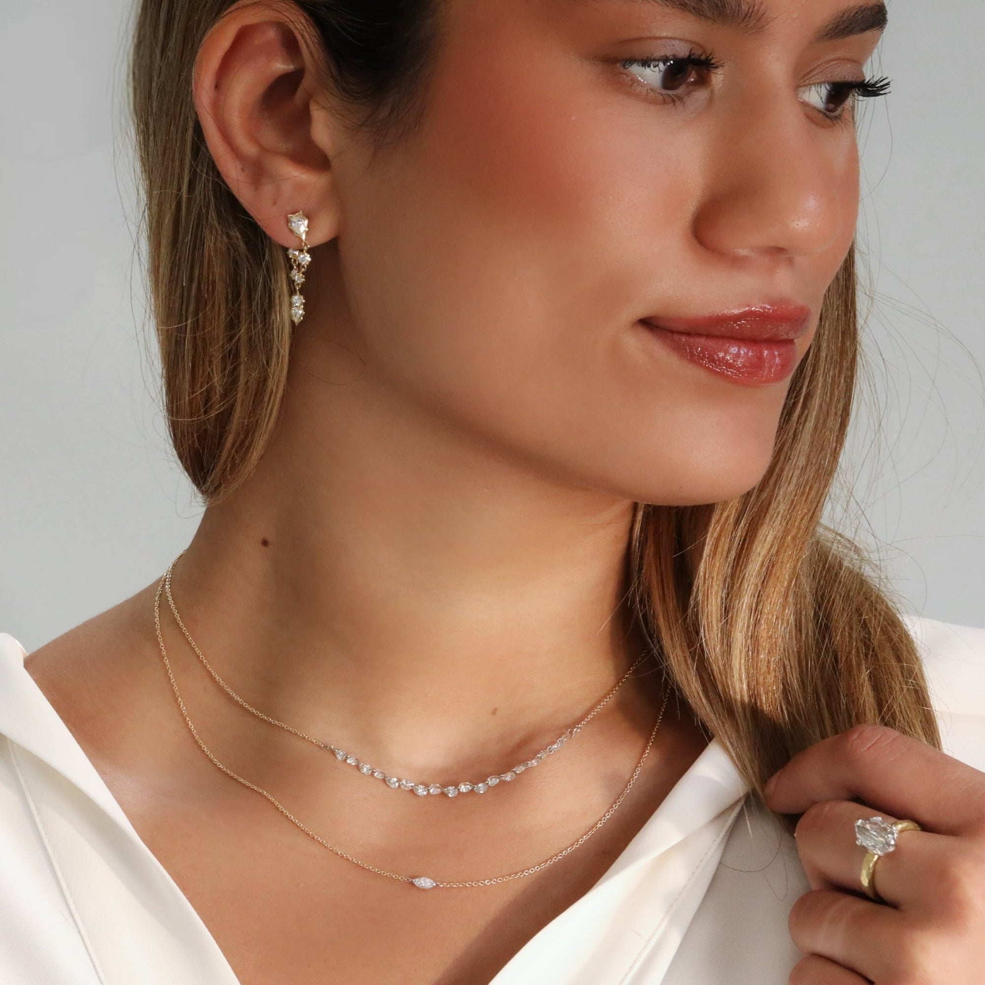 18K "Posey Loop" Diamond Front - to - Back Chain Drop Earrings - Peridot Fine Jewelry - Jade Trau