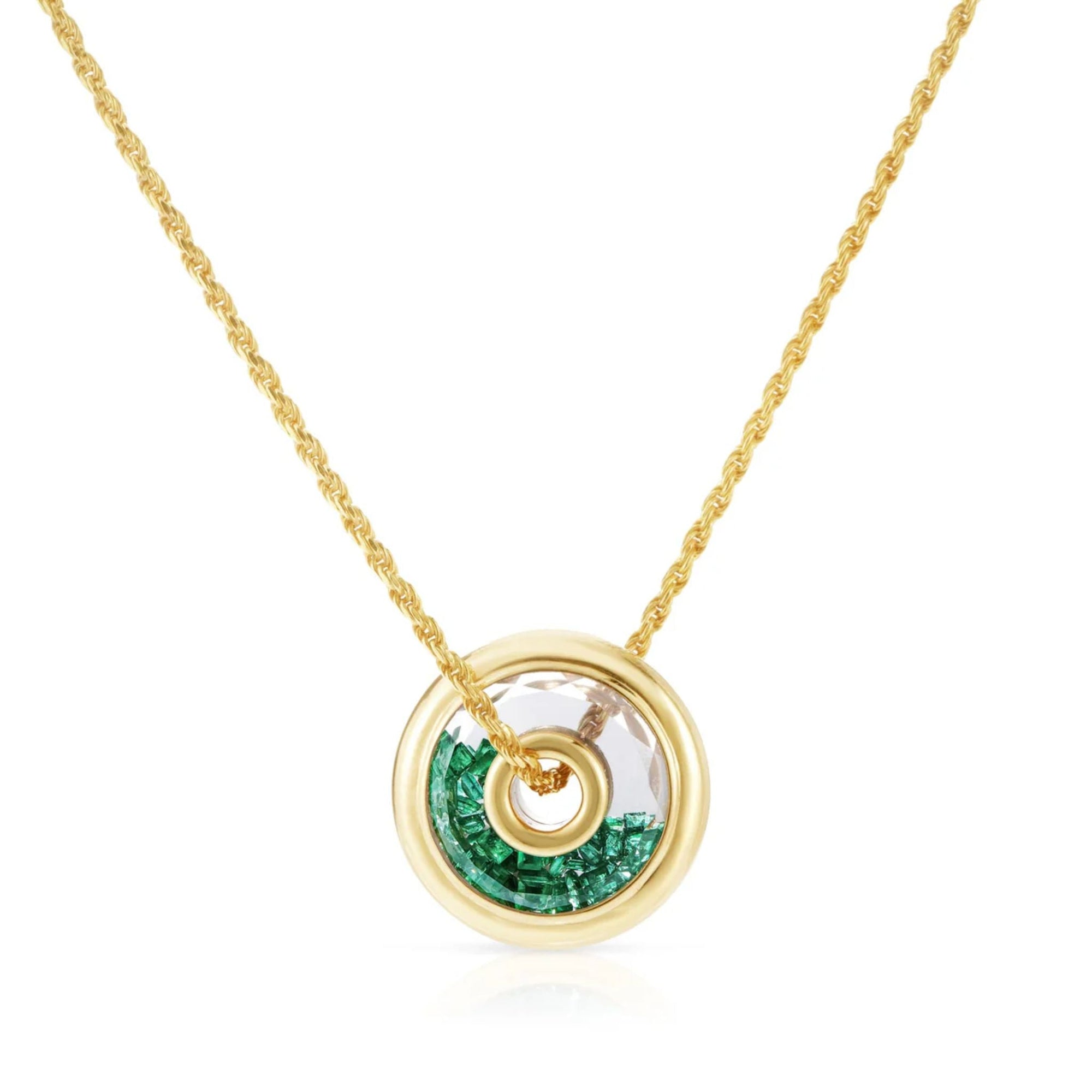 18K "Roda 15" Necklace with Circular "Shake" Pendant with Loose Baguette Emeralds - Peridot Fine Jewelry - Moritz Glik