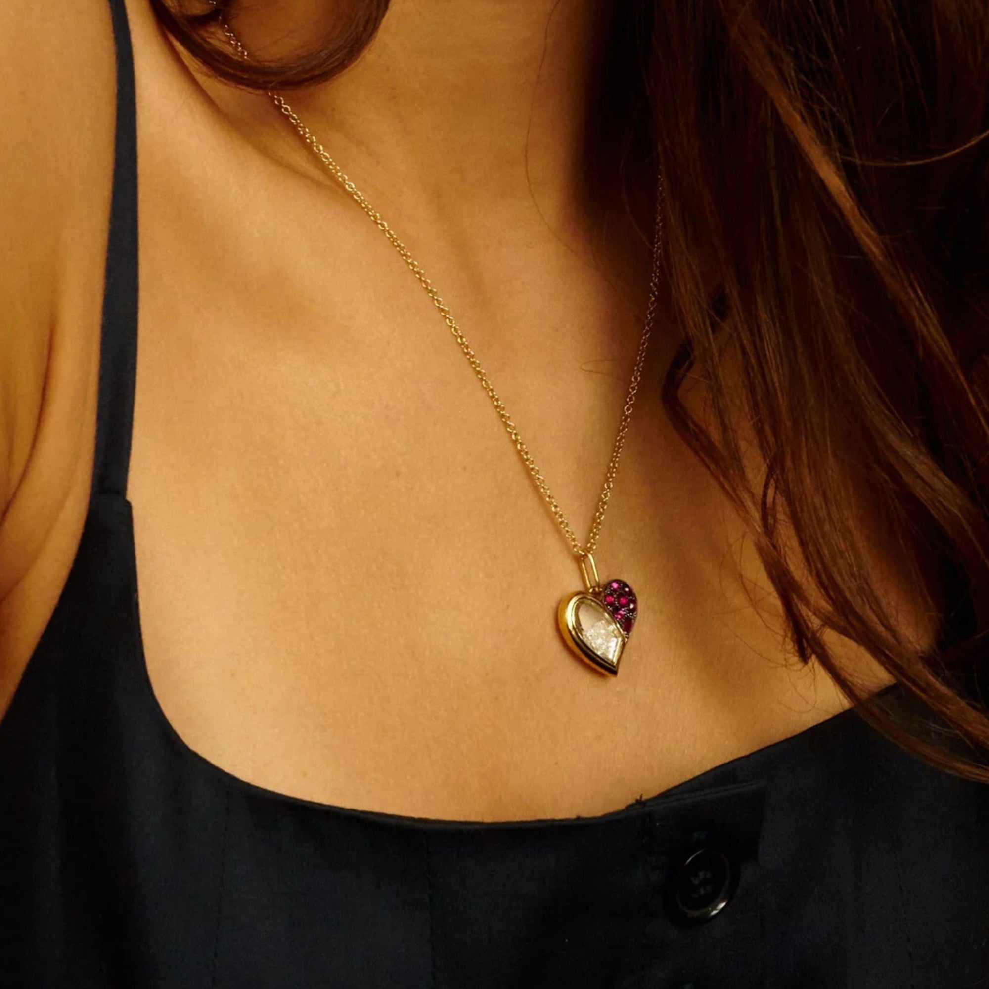 18K &amp; Rosecut Ruby "Afeto Antique" Heart - Shaped "Shake" Pendant Necklace - Peridot Fine Jewelry - Moritz Glik