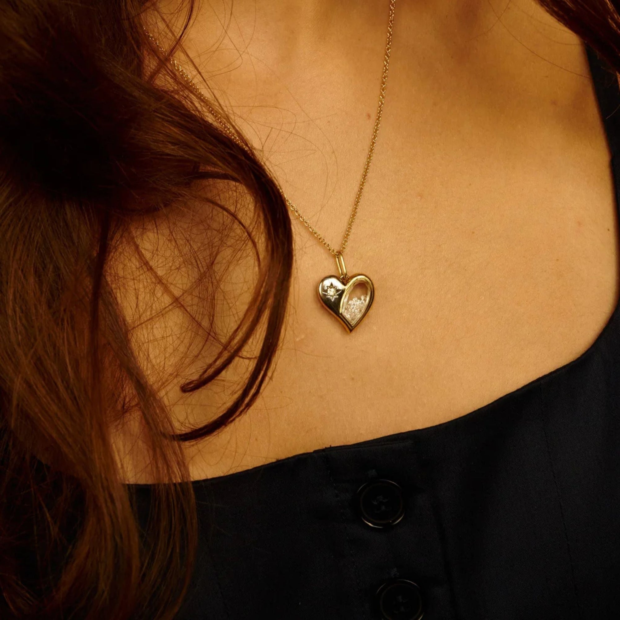 18K &amp; Rosecut Ruby "Afeto Antique" Heart - Shaped "Shake" Pendant Necklace - Peridot Fine Jewelry - Moritz Glik