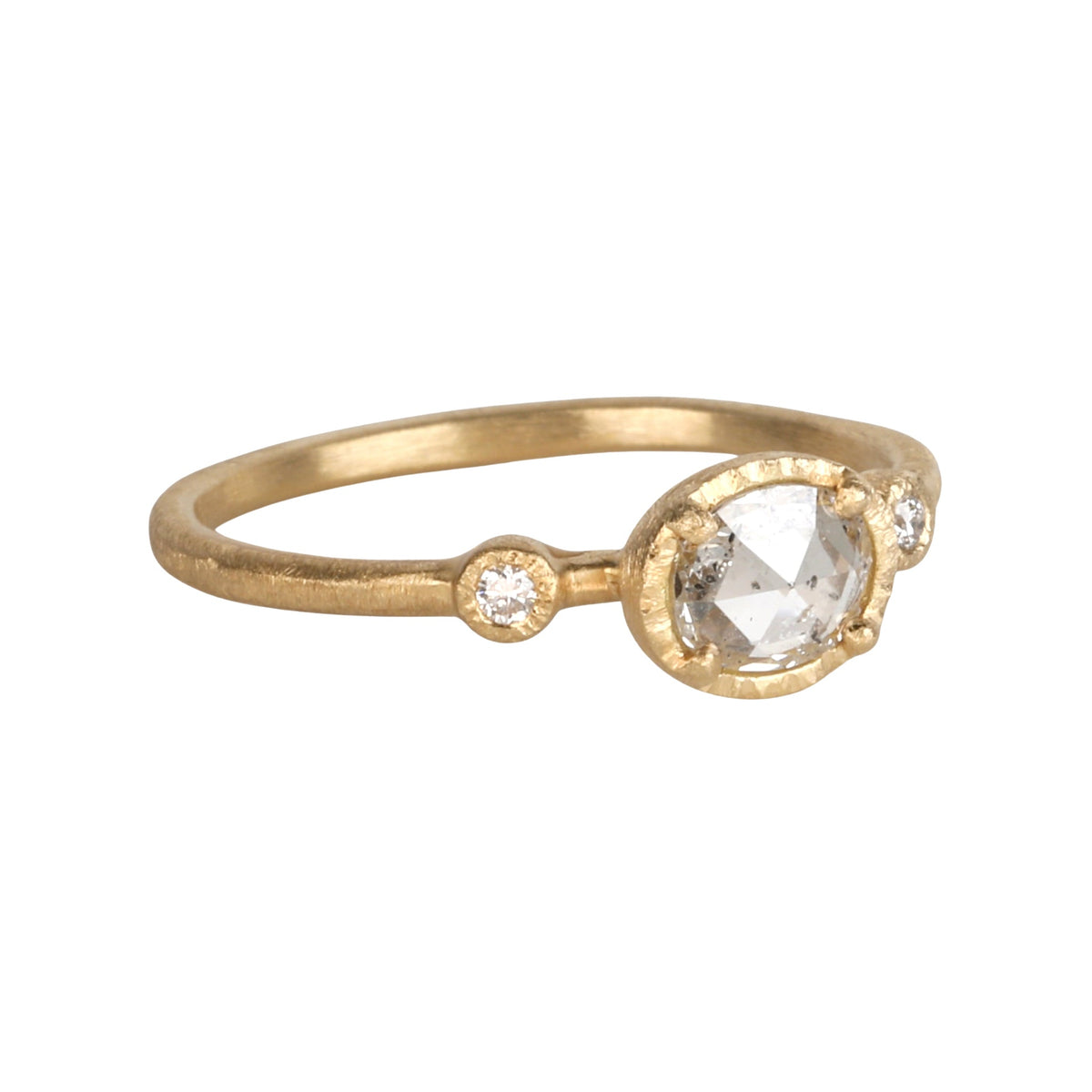 18K &amp; Sideways Oval Rosecut Icy Grey Diamond Ring with Diamond Shoulder Details - Peridot Fine Jewelry - Yasuko Azuma