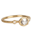 18K & Sideways Oval Rosecut Icy Grey Diamond Ring with Diamond Shoulder Details - Peridot Fine Jewelry - Yasuko Azuma