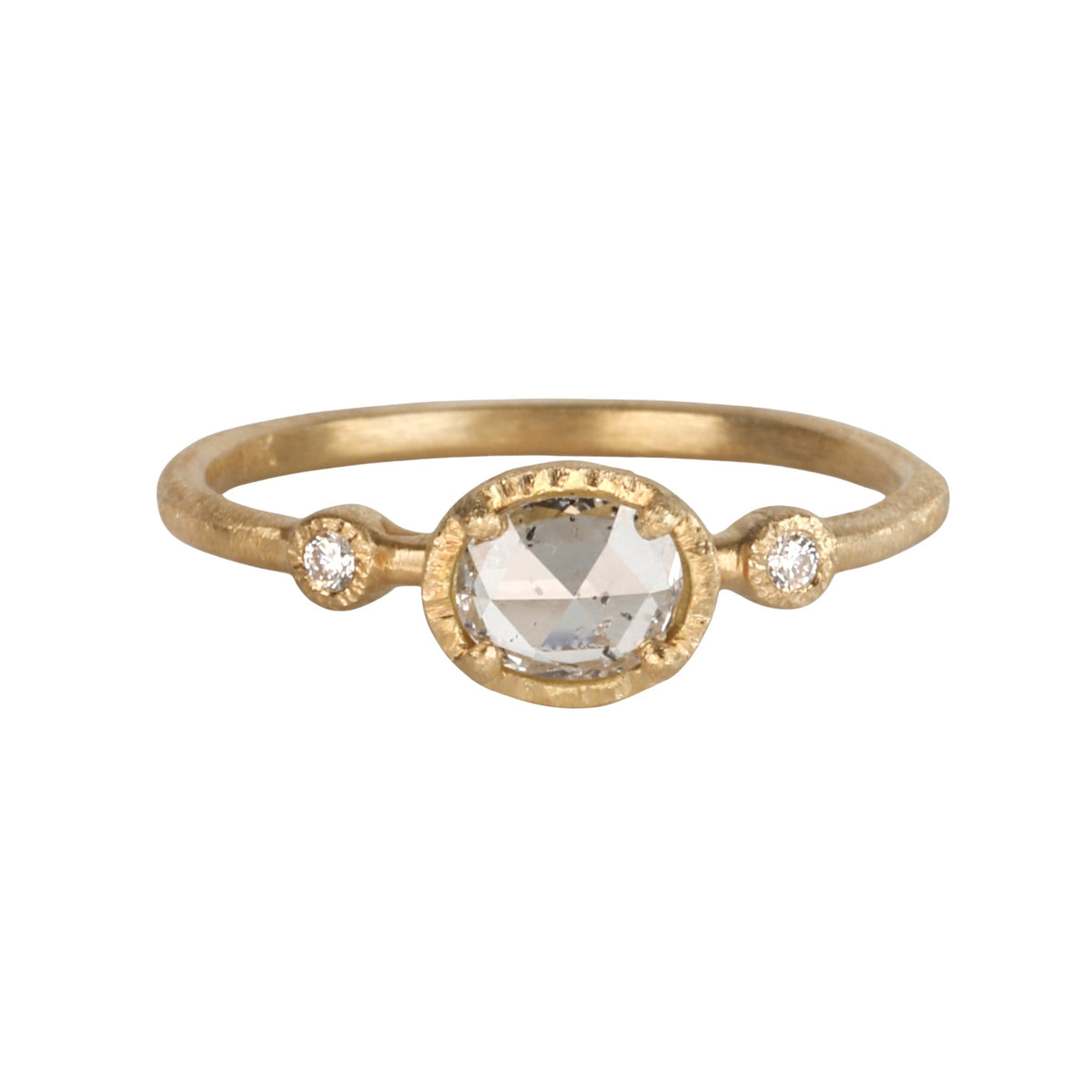 18K &amp; Sideways Oval Rosecut Icy Grey Diamond Ring with Diamond Shoulder Details - Peridot Fine Jewelry - Yasuko Azuma