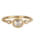 18K & Sideways Oval Rosecut Icy Grey Diamond Ring with Diamond Shoulder Details - Peridot Fine Jewelry - Yasuko Azuma