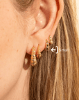 18K Small Fluted "Crescent Pave Stripe" Huggie Hoop Earrings - Peridot Fine Jewelry - Lizzie Mandler