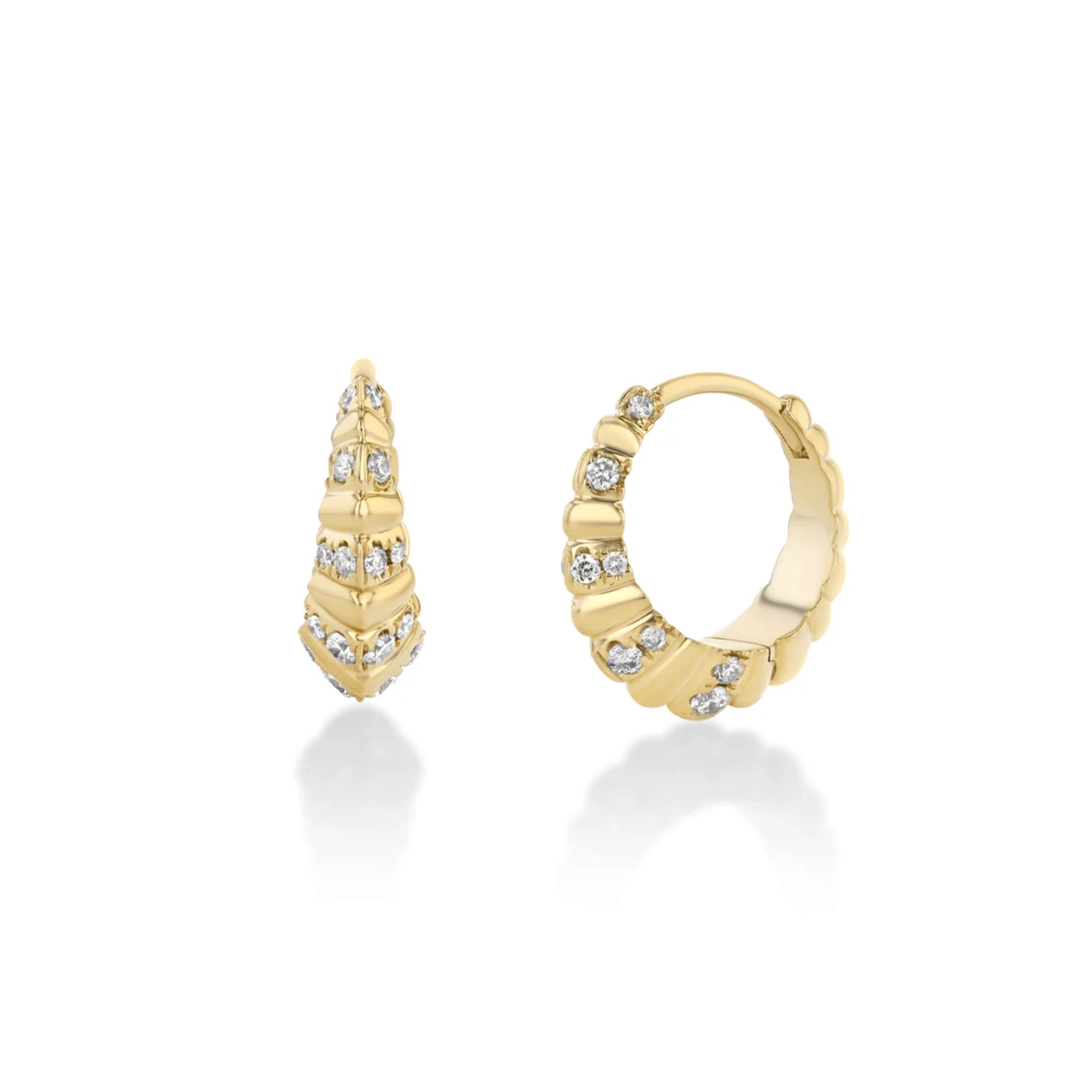 18K Small Fluted "Crescent Pave Stripe" Huggie Hoop Earrings - Peridot Fine Jewelry - Lizzie Mandler