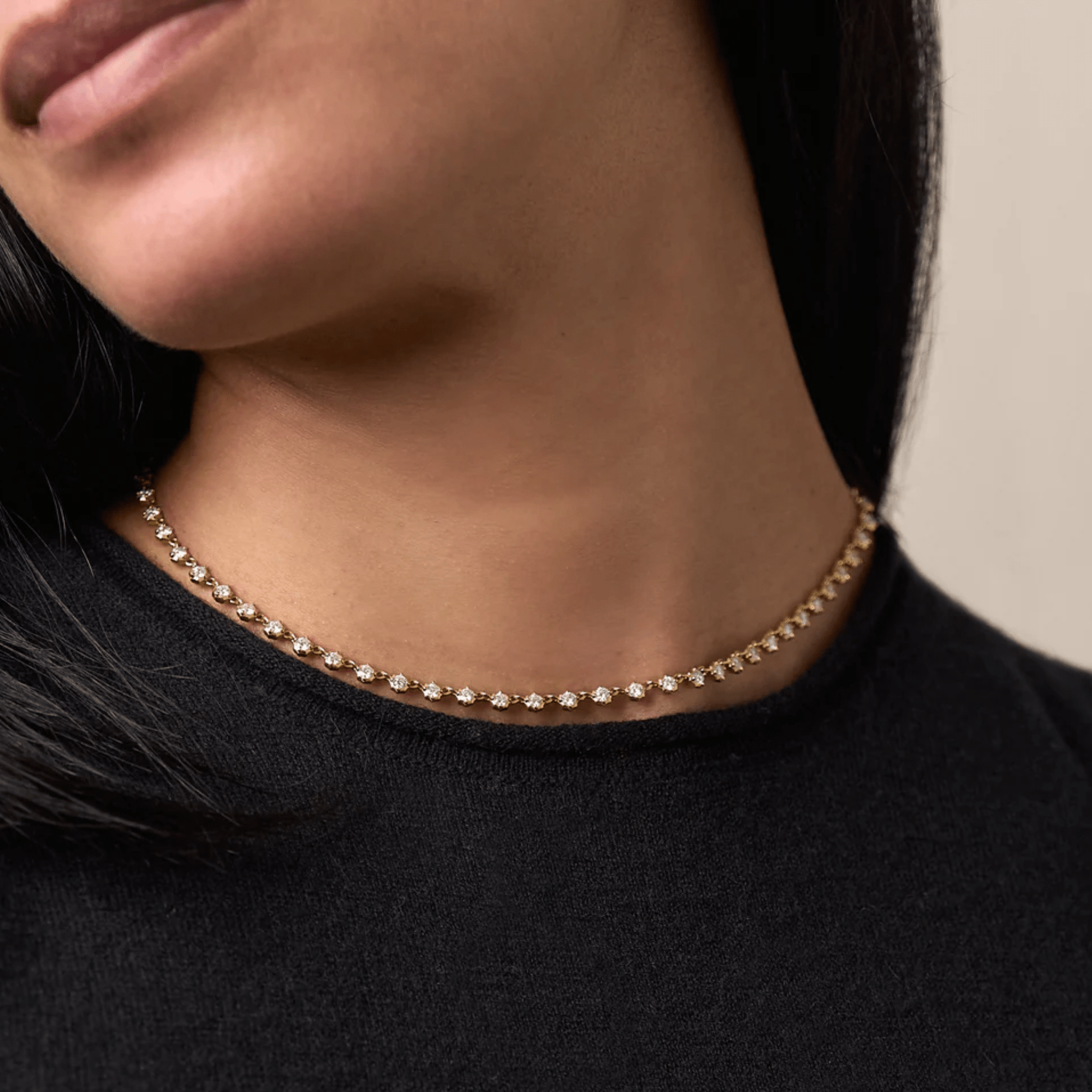 18K Small "Sophisticate Riviera" Tennis - Style Diamond Necklace - Peridot Fine Jewelry - Jade Trau