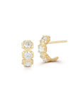 18K "Sophisticate" Small Half Huggie Hoop Earrings with Three Round Diamonds - Peridot Fine Jewelry - Jade Trau