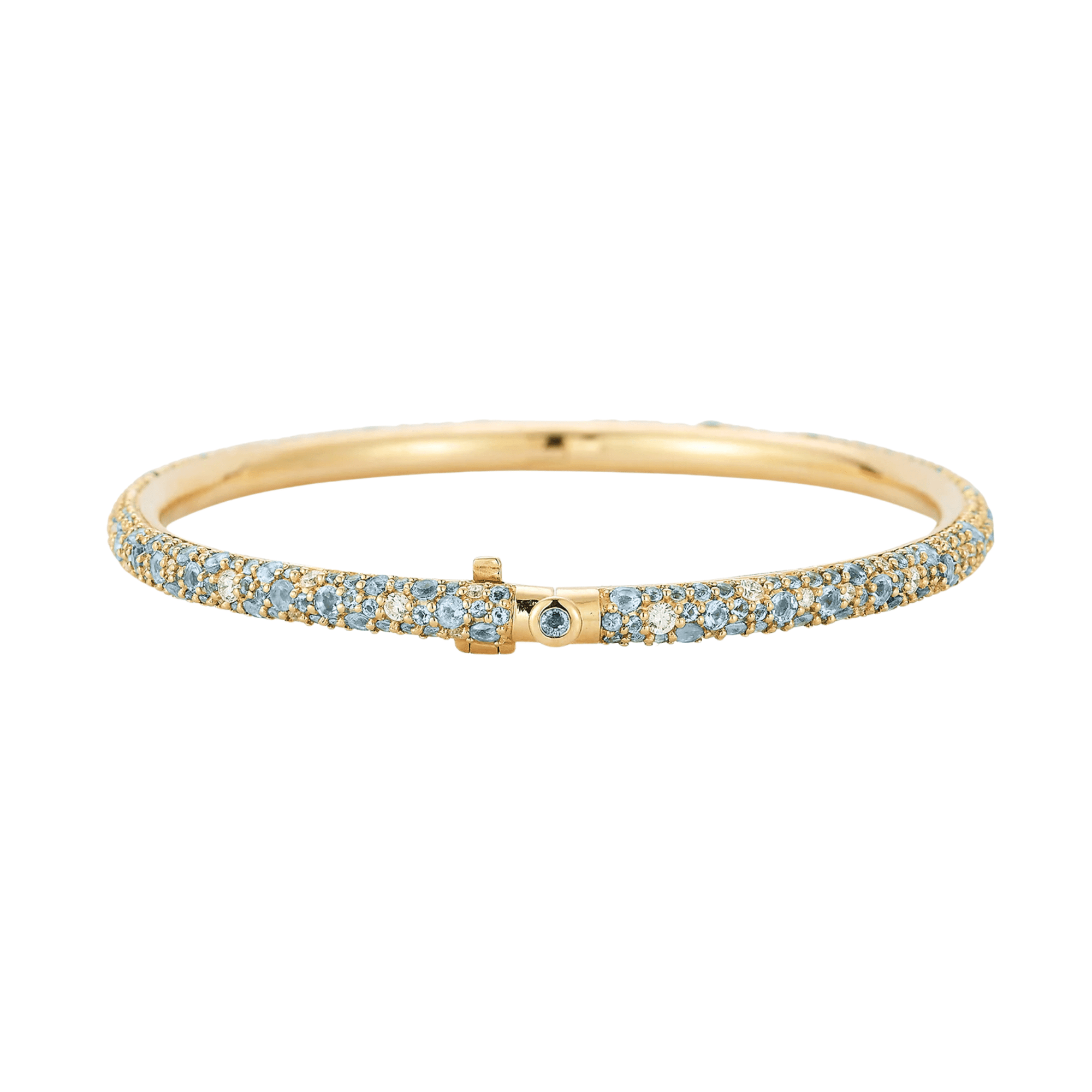 18K "Tidepool Cuff" Hinged Bangle Bracelet with Aquamarines, Blue Topaz and Diamonds - Peridot Fine Jewelry - Renna