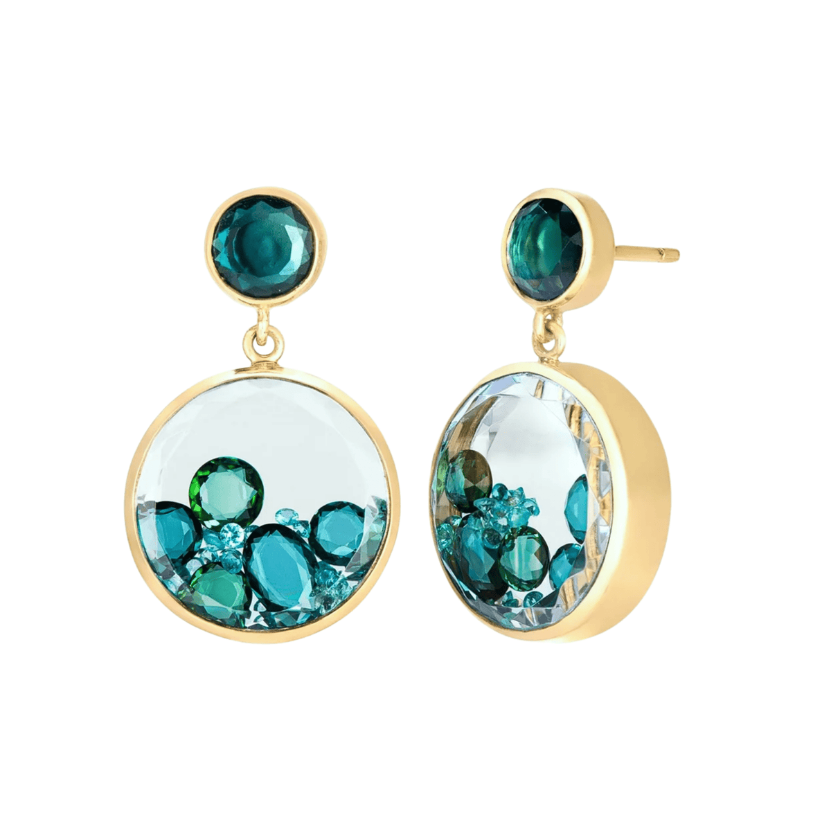 18K & Tourmaline "Matiz" Double Drop "Shaker" Earrings - Peridot Fine Jewelry - Moritz Glik