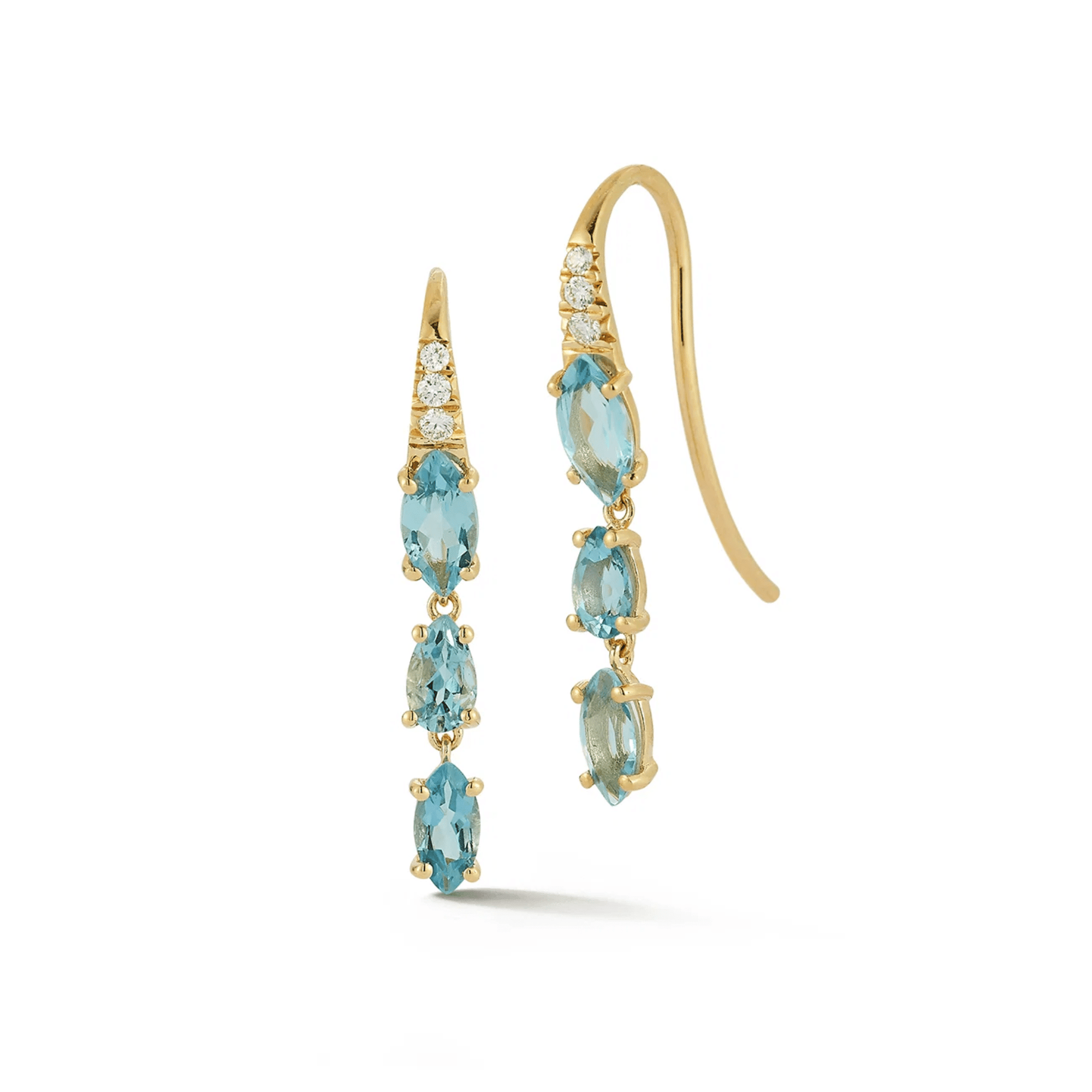 18K Triple Zimbaqua Aquamarine (1.38 tcw) "Dew Drop" Earrings with Pave Diamond Details - Peridot Fine Jewelry - Renna