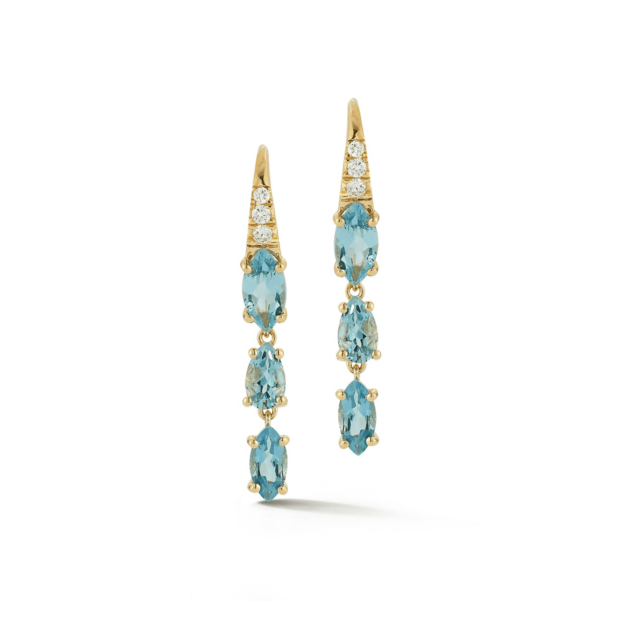 18K Triple Zimbaqua Aquamarine (1.38 tcw) "Dew Drop" Earrings with Pave Diamond Details - Peridot Fine Jewelry - Renna