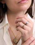 18K White Gold Hammered "Ridge" Ring With Scalloped Diamond Details - Peridot Fine Jewelry - Annie Fensterstock