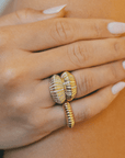 18K "XL Fluted Crescent" Ring with Pave Diamonds - Peridot Fine Jewelry - Lizzie Mandler