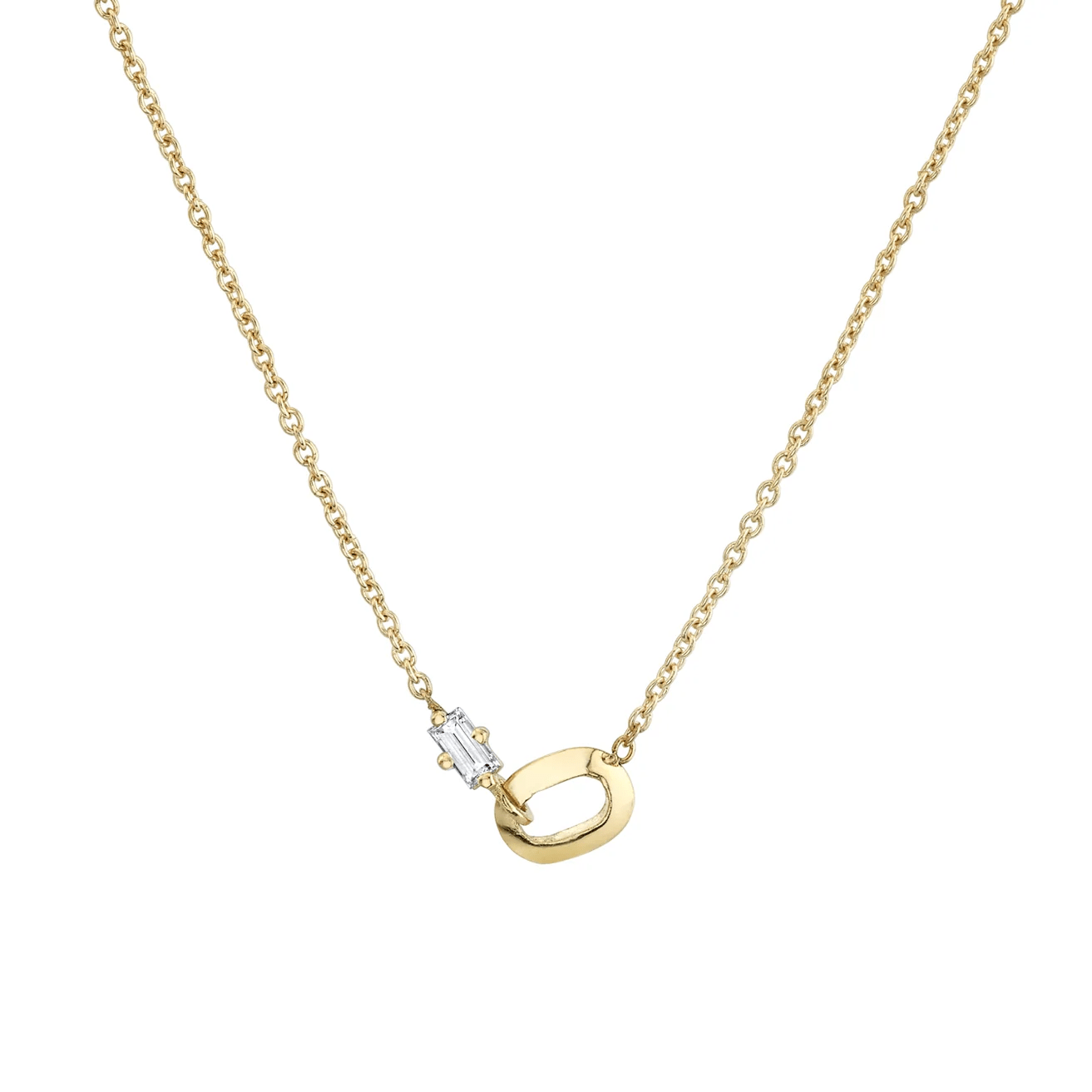 18K XS Knife Edge Link & Diamond Necklace - Peridot Fine Jewelry - Lizzie Mandler