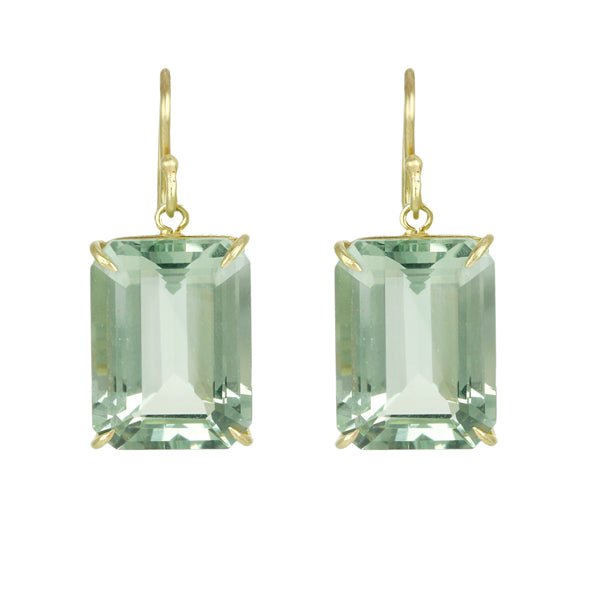 18K Yellow Gold Earring With Emerald Cut Green Amethyst - Peridot Fine Jewelry - Rosanne Pugliese