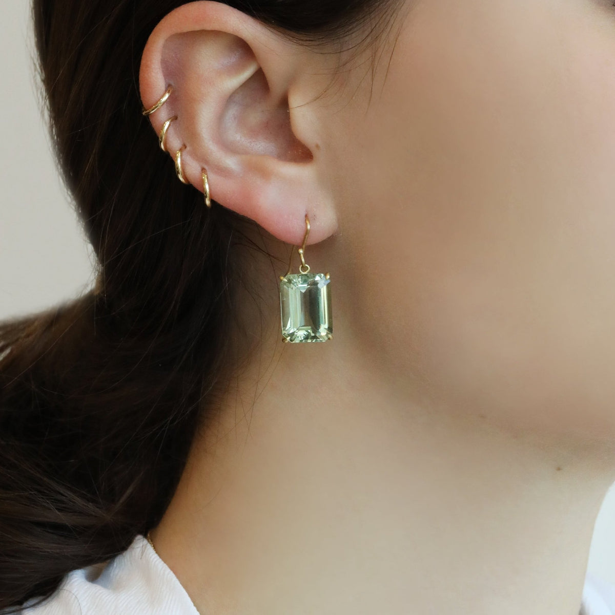 18K Yellow Gold Earring With Emerald Cut Green Amethyst - Peridot Fine Jewelry - Rosanne Pugliese