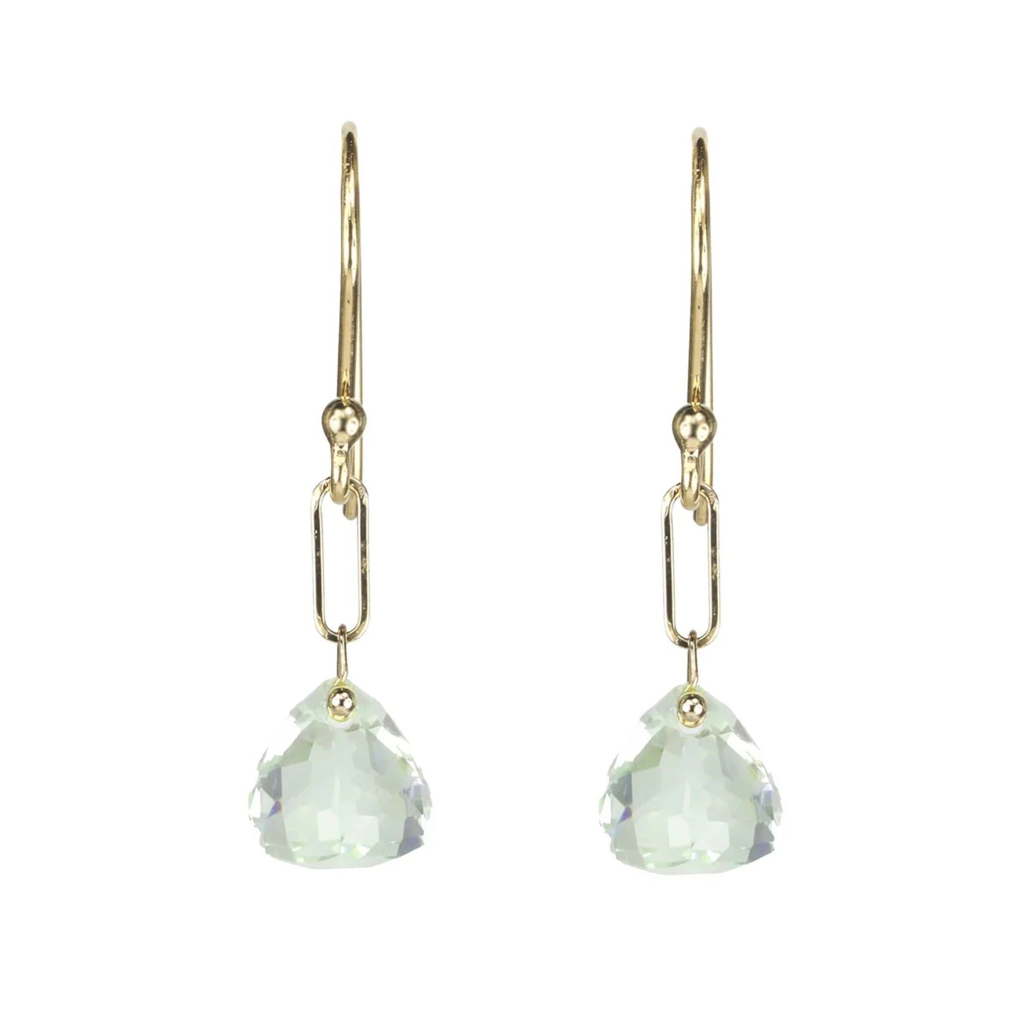 18K Yellow Gold Green Amethyst Paperclip Drop Earrings - Peridot Fine Jewelry - Anne Sportun