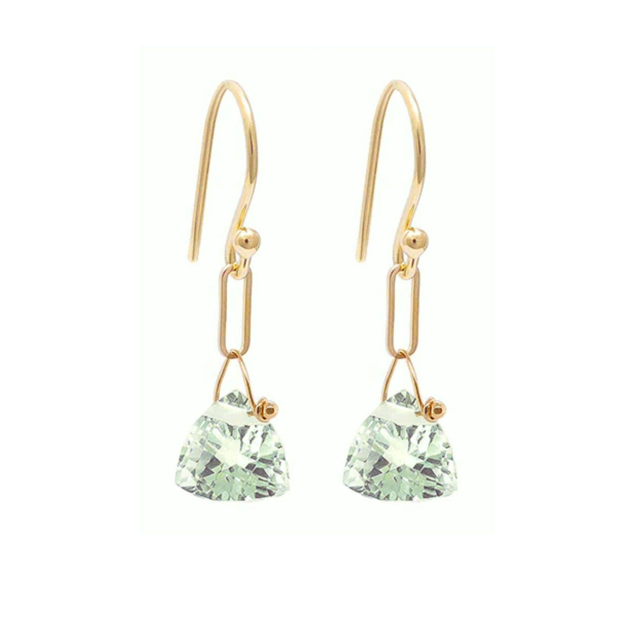 18K Yellow Gold Green Amethyst Paperclip Drop Earrings - Peridot Fine Jewelry - Anne Sportun