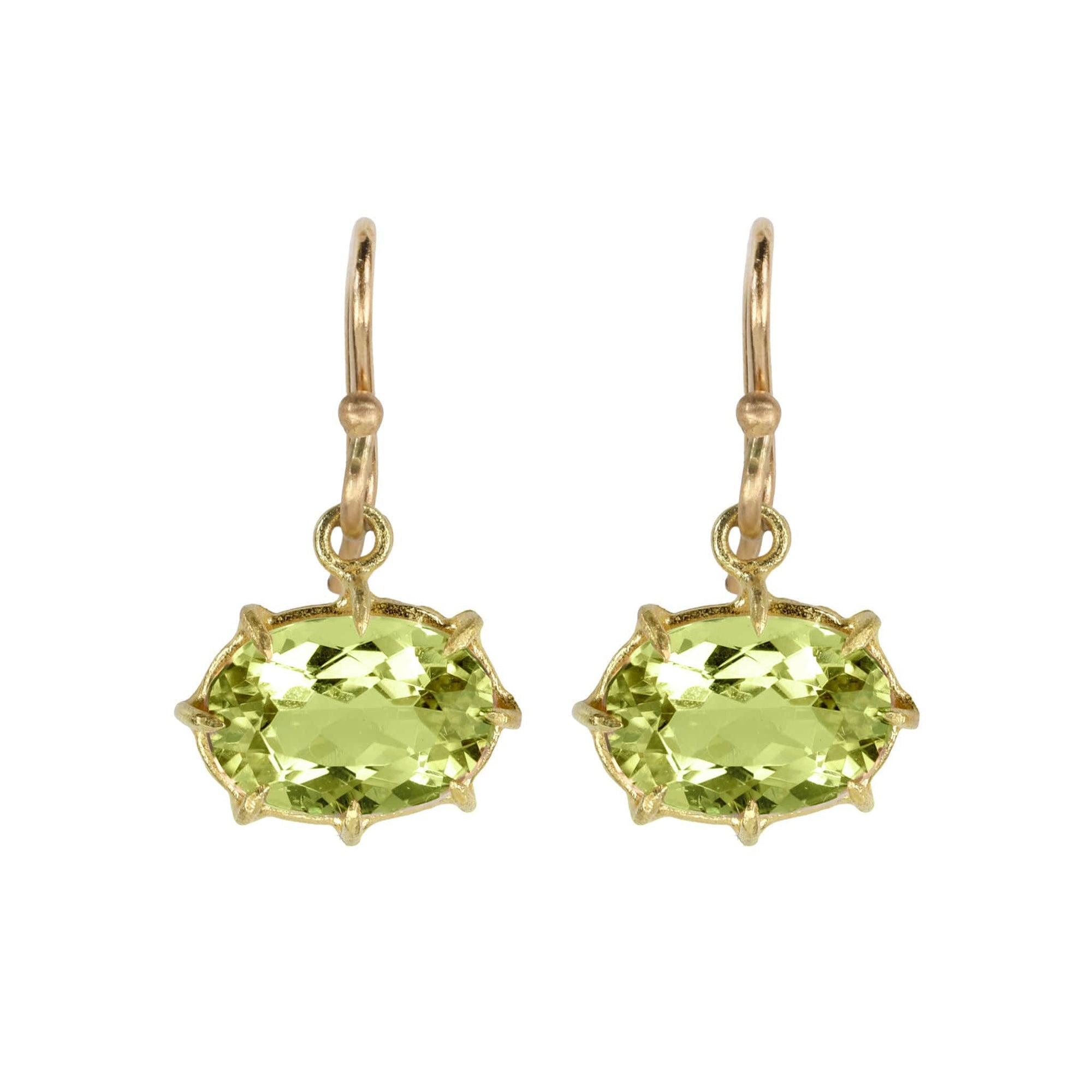 18K Yellow Gold Mini Oval Prong-Set Faceted Peridot Earrings - Peridot Fine Jewelry - Rosanne Pugliese