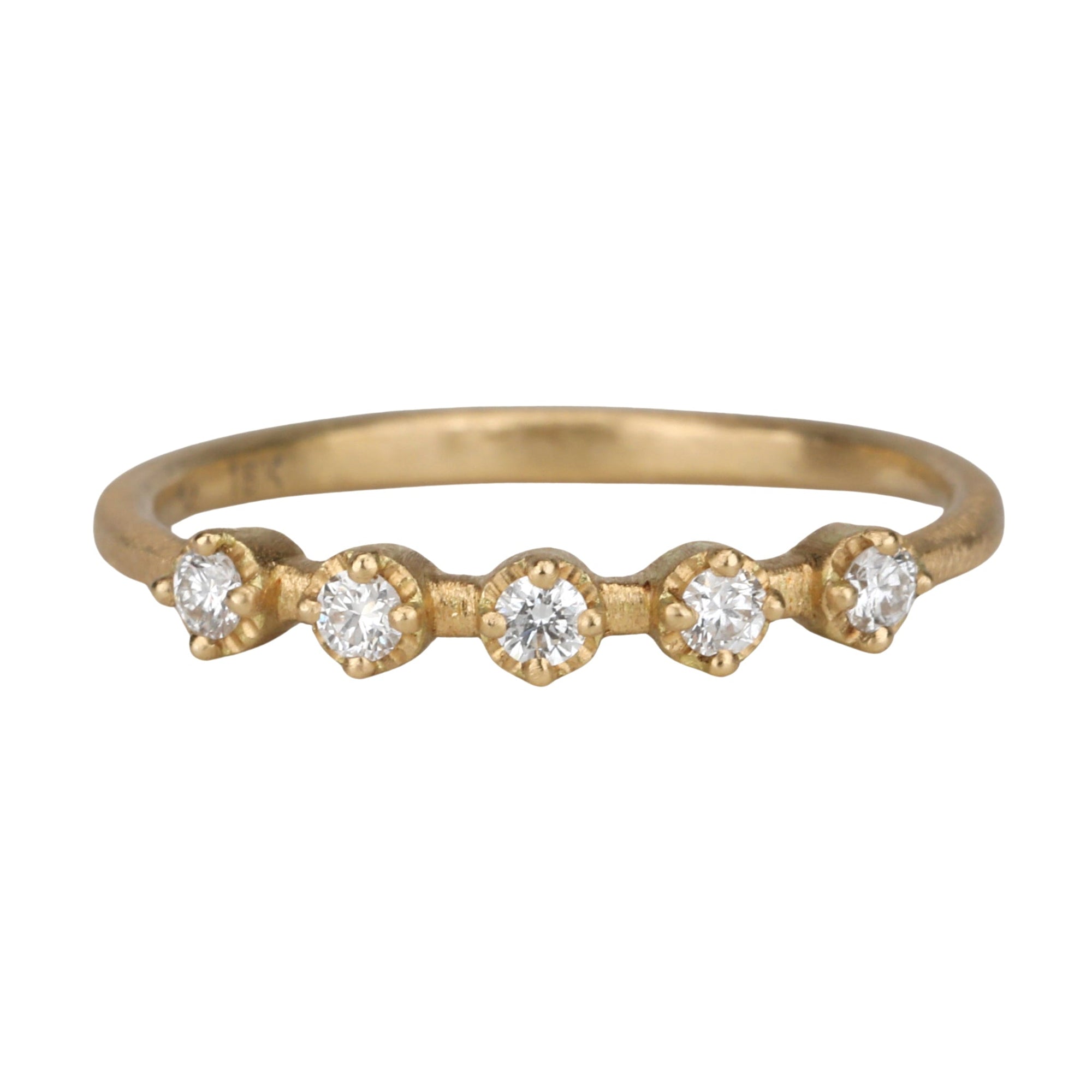18K Yellow Gold Ring With Five Prong - Set Diamonds - Peridot Fine Jewelry - Yasuko Azuma