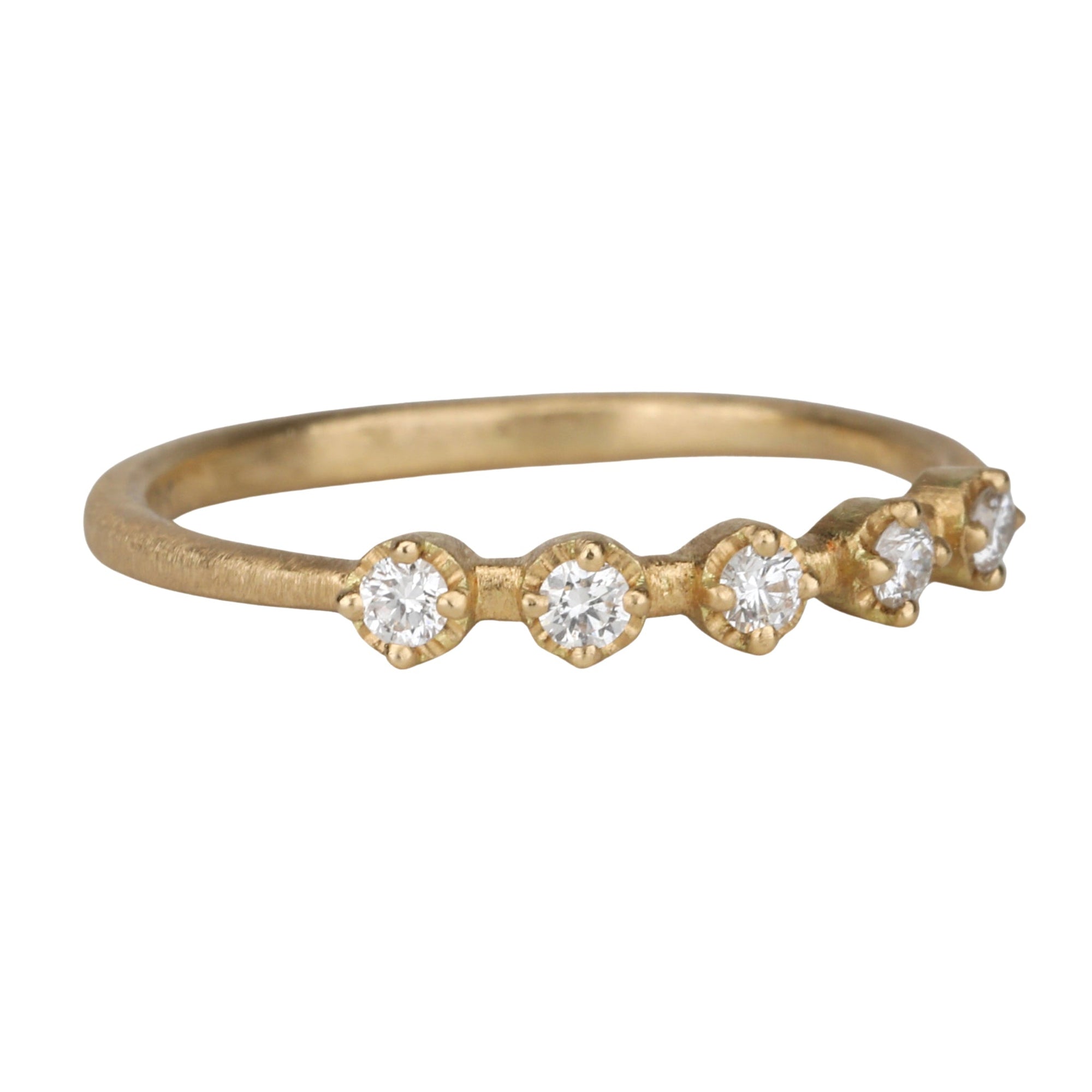 18K Yellow Gold Ring With Five Prong - Set Diamonds - Peridot Fine Jewelry - Yasuko Azuma