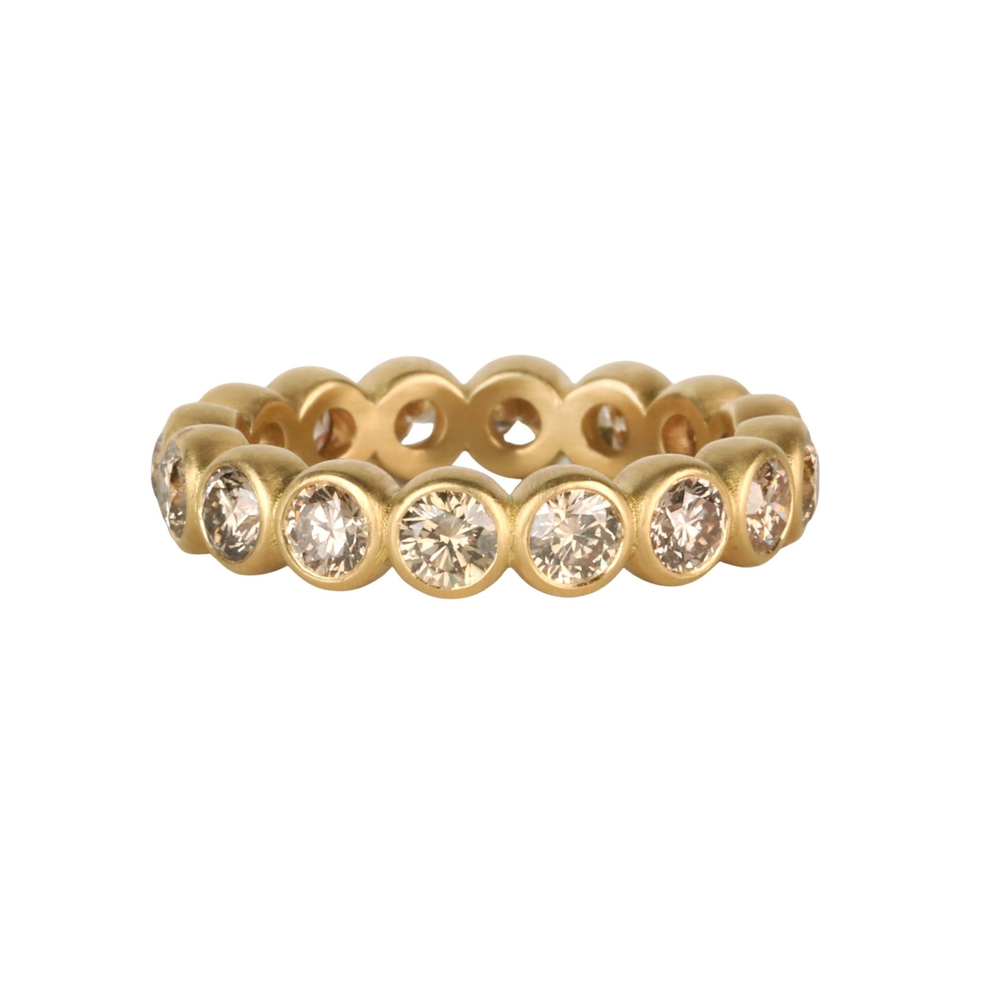 20K Bezel - Set Cognac Diamond Eternity "Ball" Ring - Peridot Fine Jewelry - Caroline Ellen
