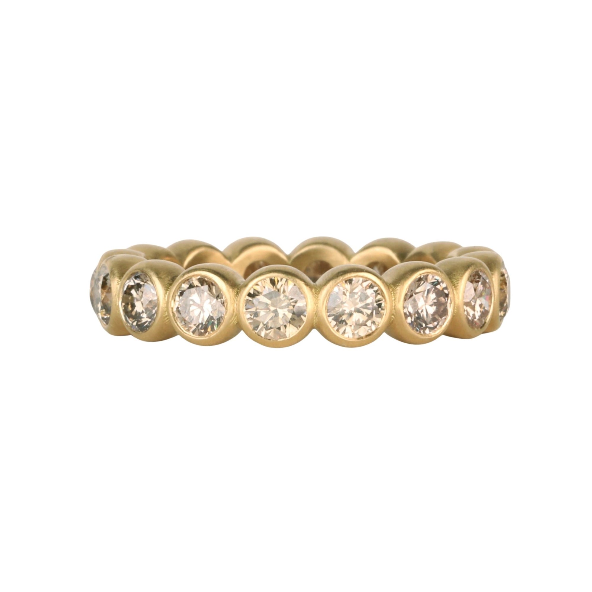20K Bezel - Set Cognac Diamond Eternity "Ball" Ring - Peridot Fine Jewelry - Caroline Ellen
