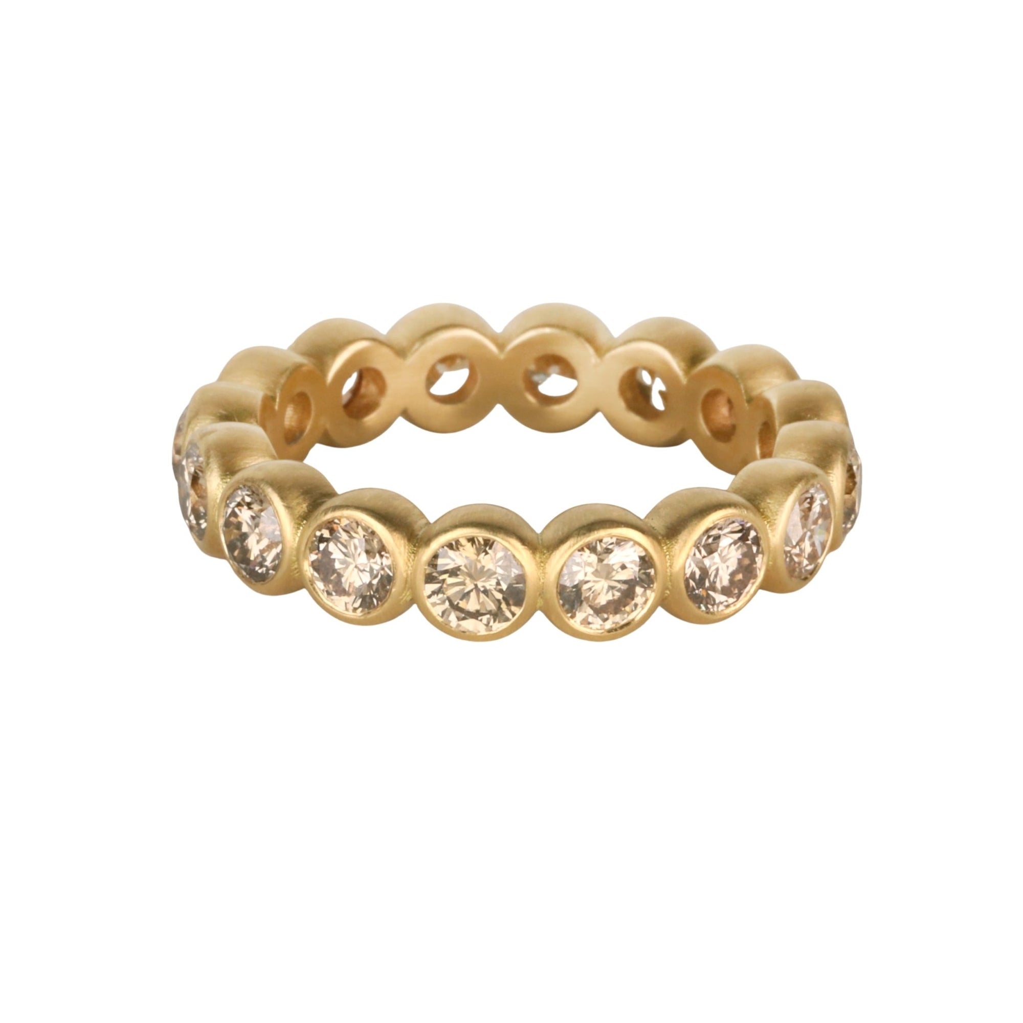20K Bezel - Set Cognac Diamond Eternity "Ball" Ring - Peridot Fine Jewelry - Caroline Ellen