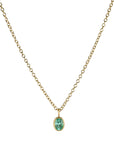 20K Bezel - Set Oval Faceted Light Green Emerald Pendant on Stationary Bale - Peridot Fine Jewelry - Caroline Ellen