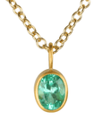 20K Bezel - Set Oval Faceted Light Green Emerald Pendant on Stationary Bale - Peridot Fine Jewelry - Caroline Ellen