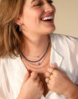 20K Chunky Curved Signet Ring with Three Star - Set Blue Sapphires - Peridot Fine Jewelry - Caroline Ellen