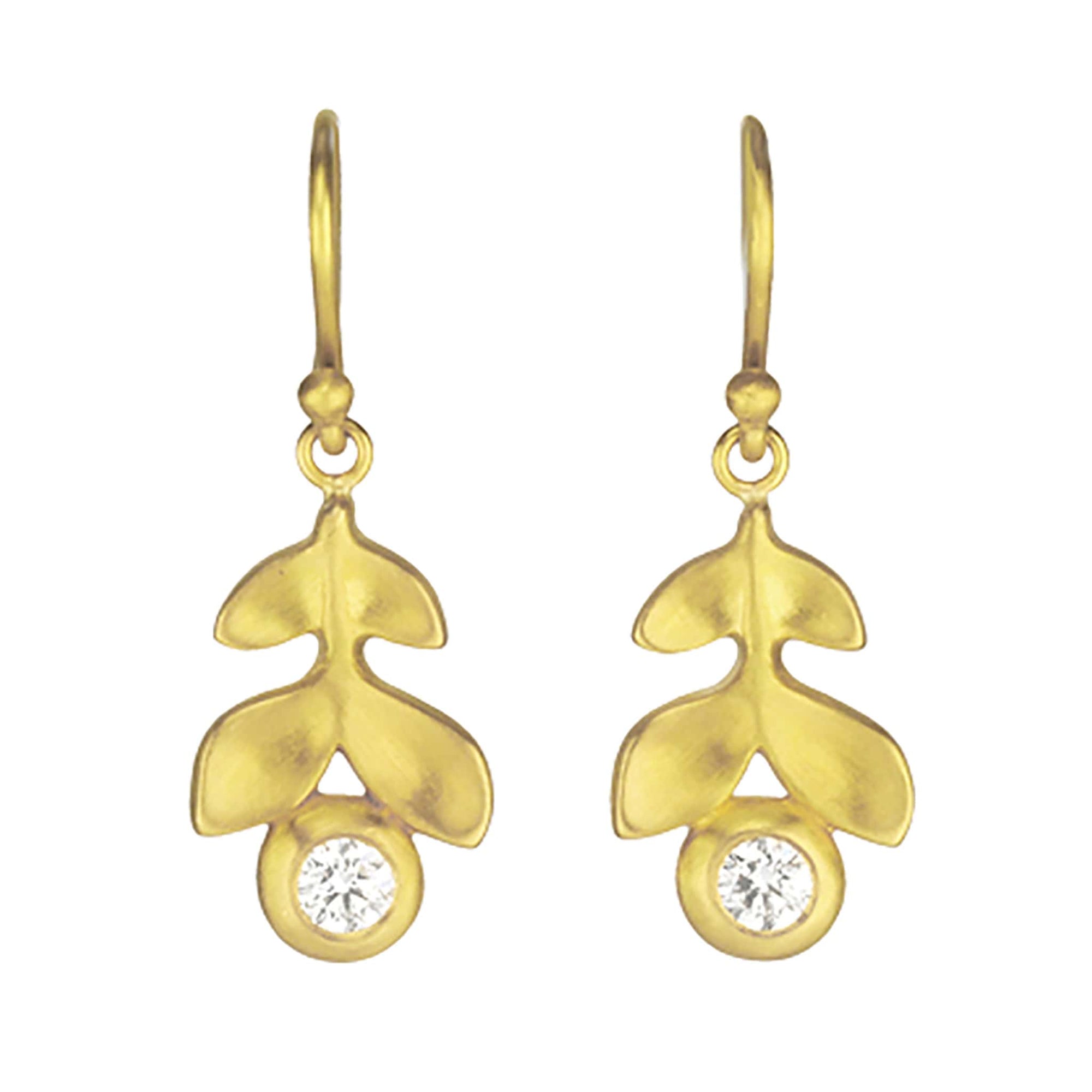20K Gold and Diamond Double Laurel Hanging Earrings - Peridot Fine Jewelry - Caroline Ellen