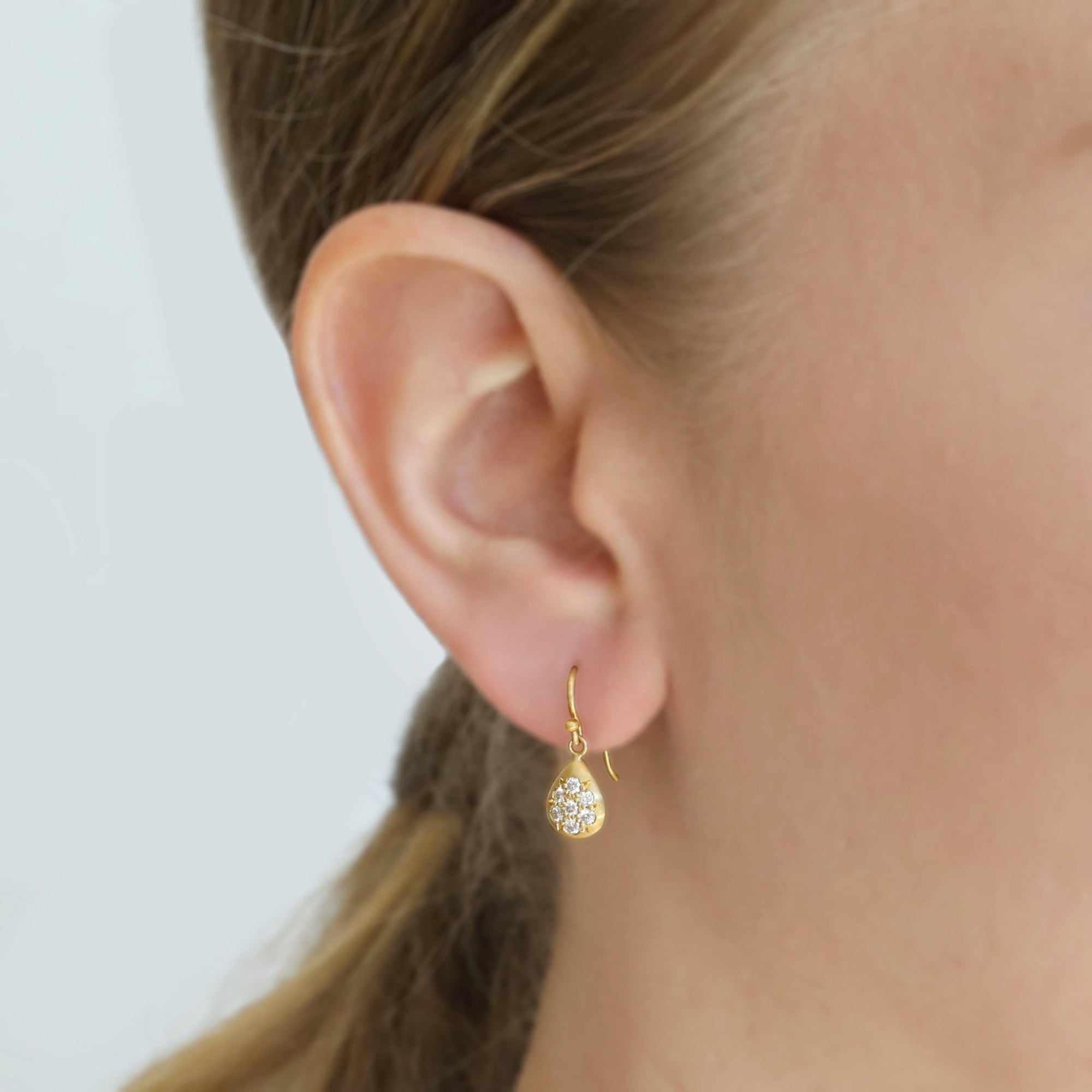 20K Gold and Pave Diamond &quot;Point Up&quot; Teardrop Earrings - Peridot Fine Jewelry - Caroline Ellen