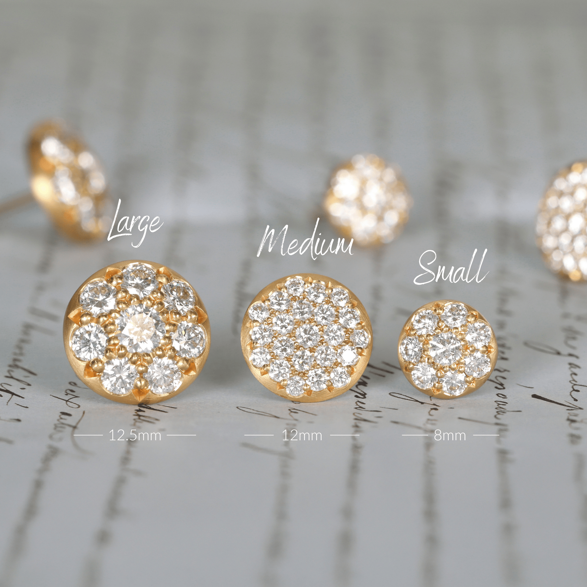 20K Gold and Pave Diamond Small &quot;Lentil&quot; Studs - Peridot Fine Jewelry - Caroline Ellen