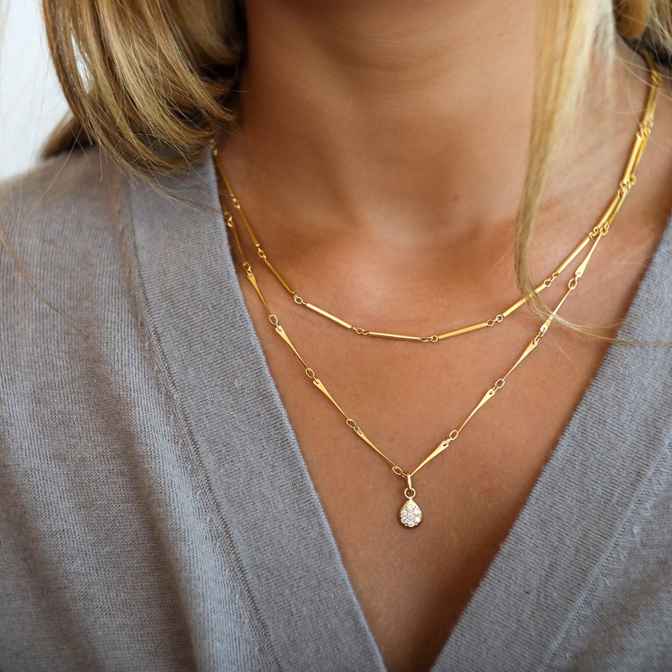 20K Gold Bar Chain Necklace - Peridot Fine Jewelry - Caroline Ellen